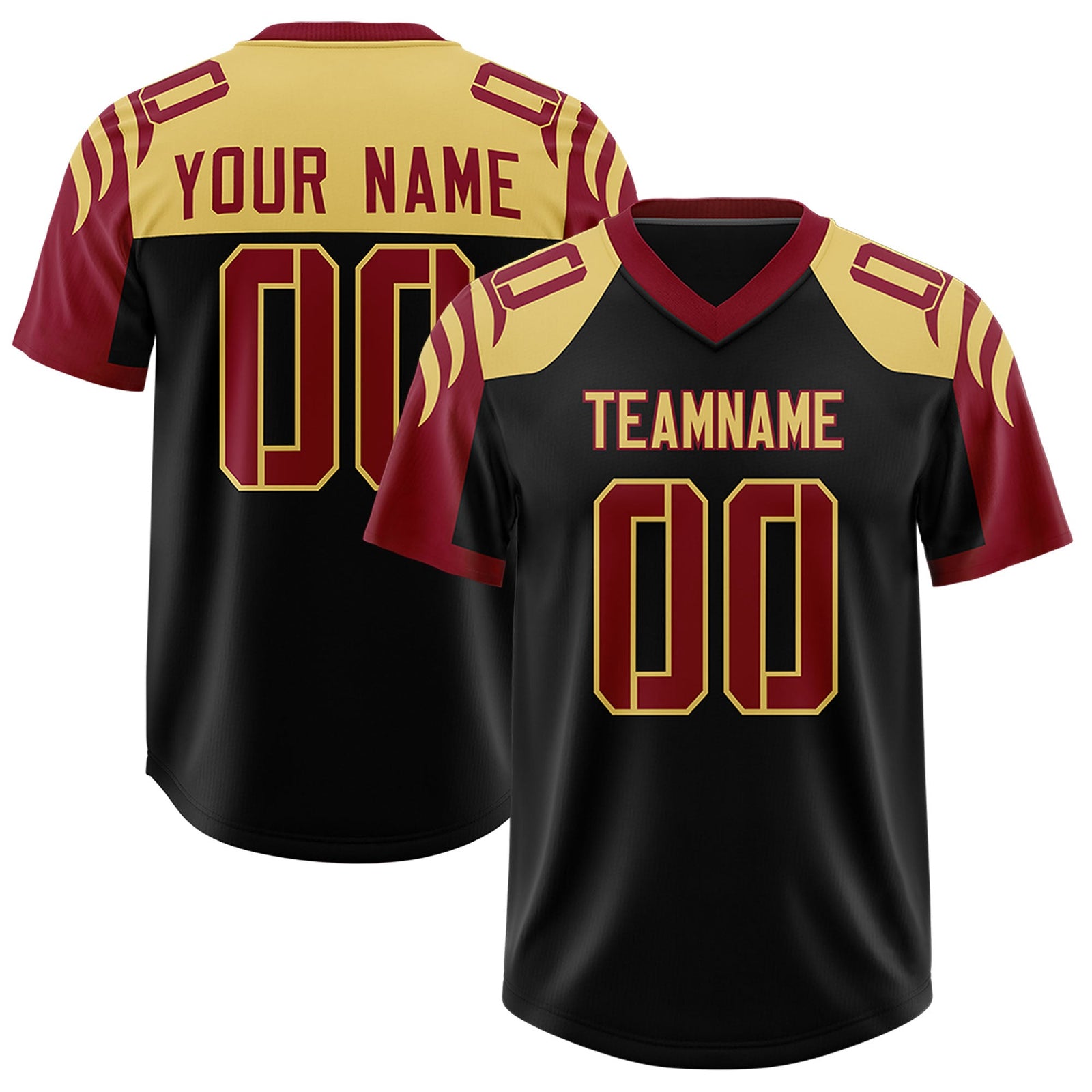 Custom Black Crimson Raglan Sleeves Personalized Pattern Authentic Football Jersey