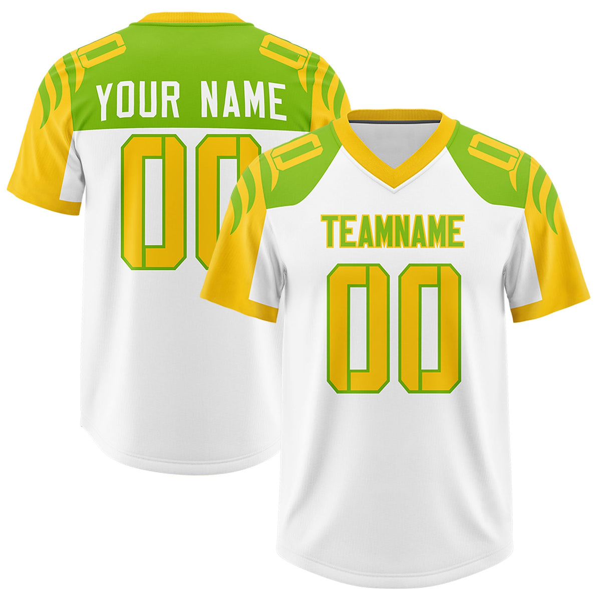 Custom White Gold Raglan Sleeves Personalized Pattern Authentic Football Jersey