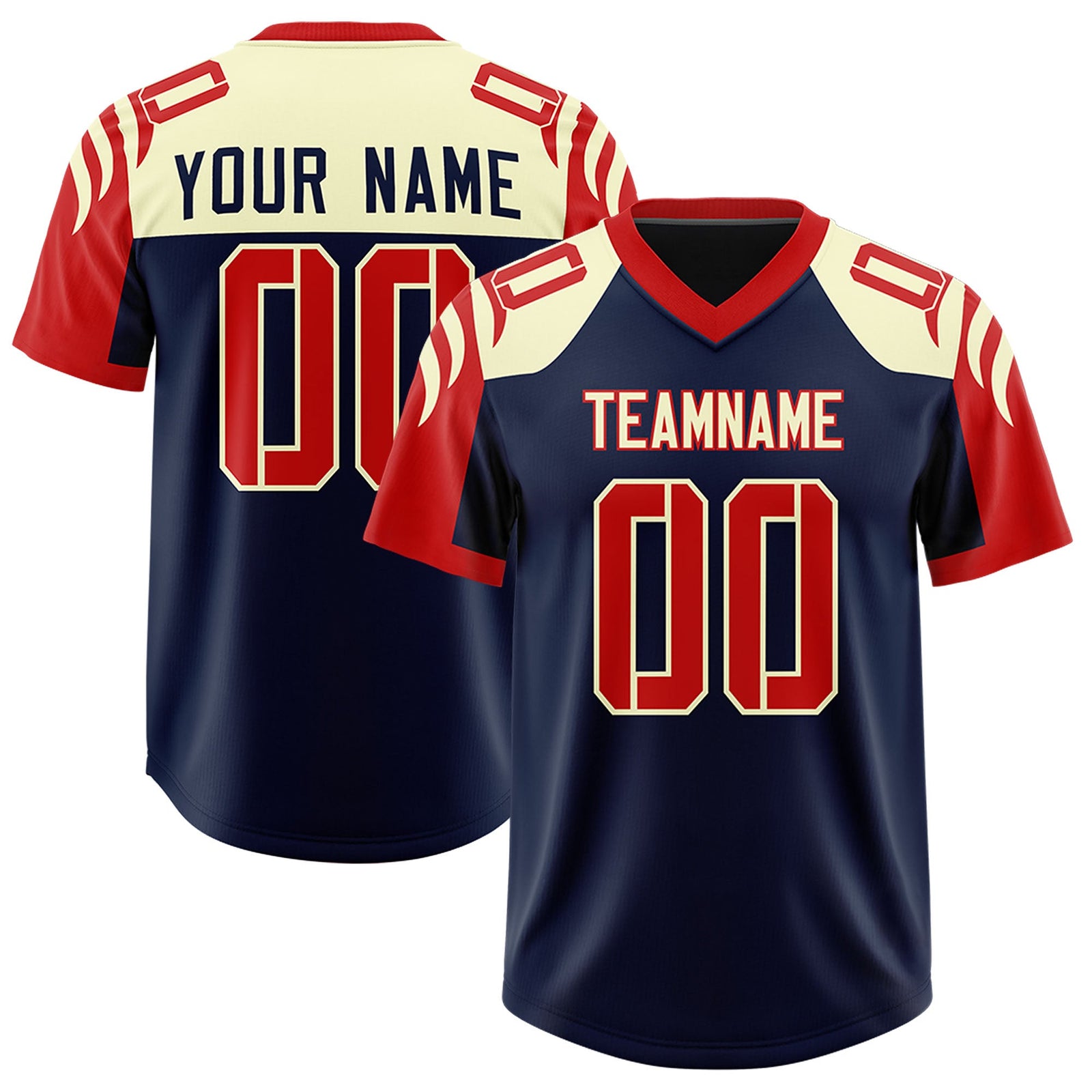 Custom Navy Red Raglan Sleeves Personalized Pattern Authentic Football Jersey
