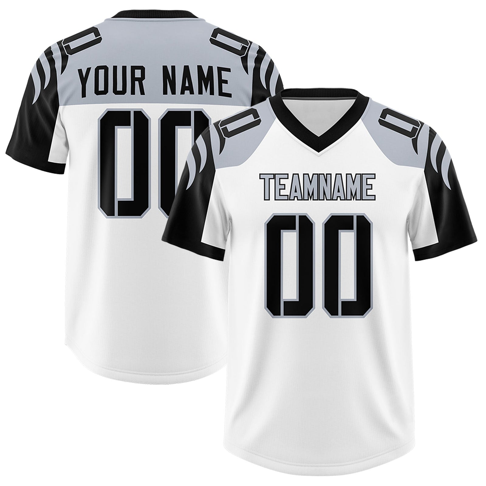 Custom White Black Raglan Sleeves Personalized Pattern Authentic Football Jersey
