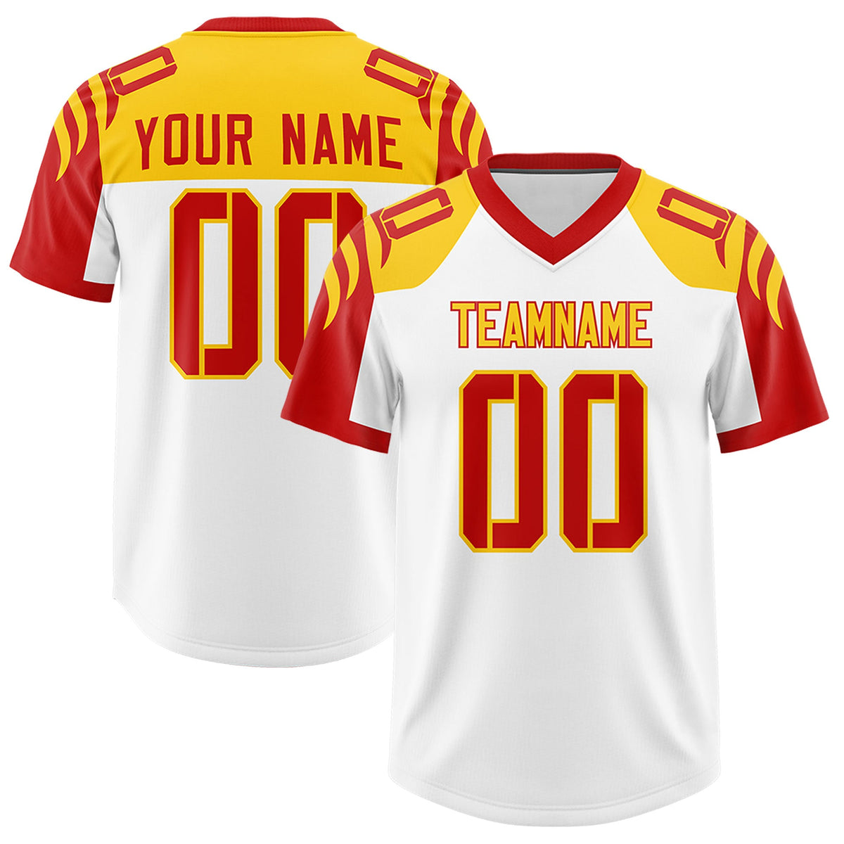 Custom White Red Raglan Sleeves Personalized Pattern Authentic Football Jersey