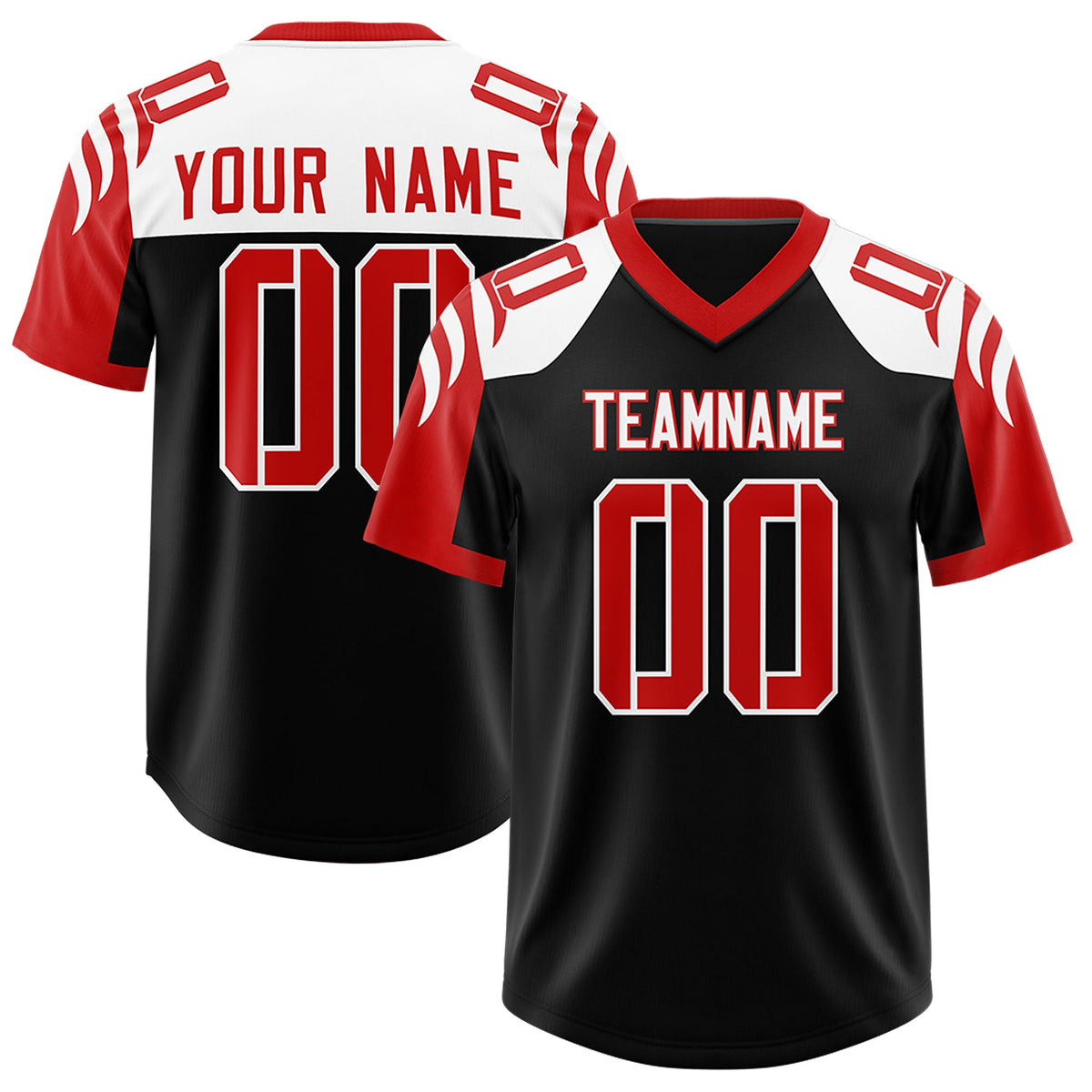 Custom Black Red Raglan Sleeves Personalized Pattern Authentic Football Jersey