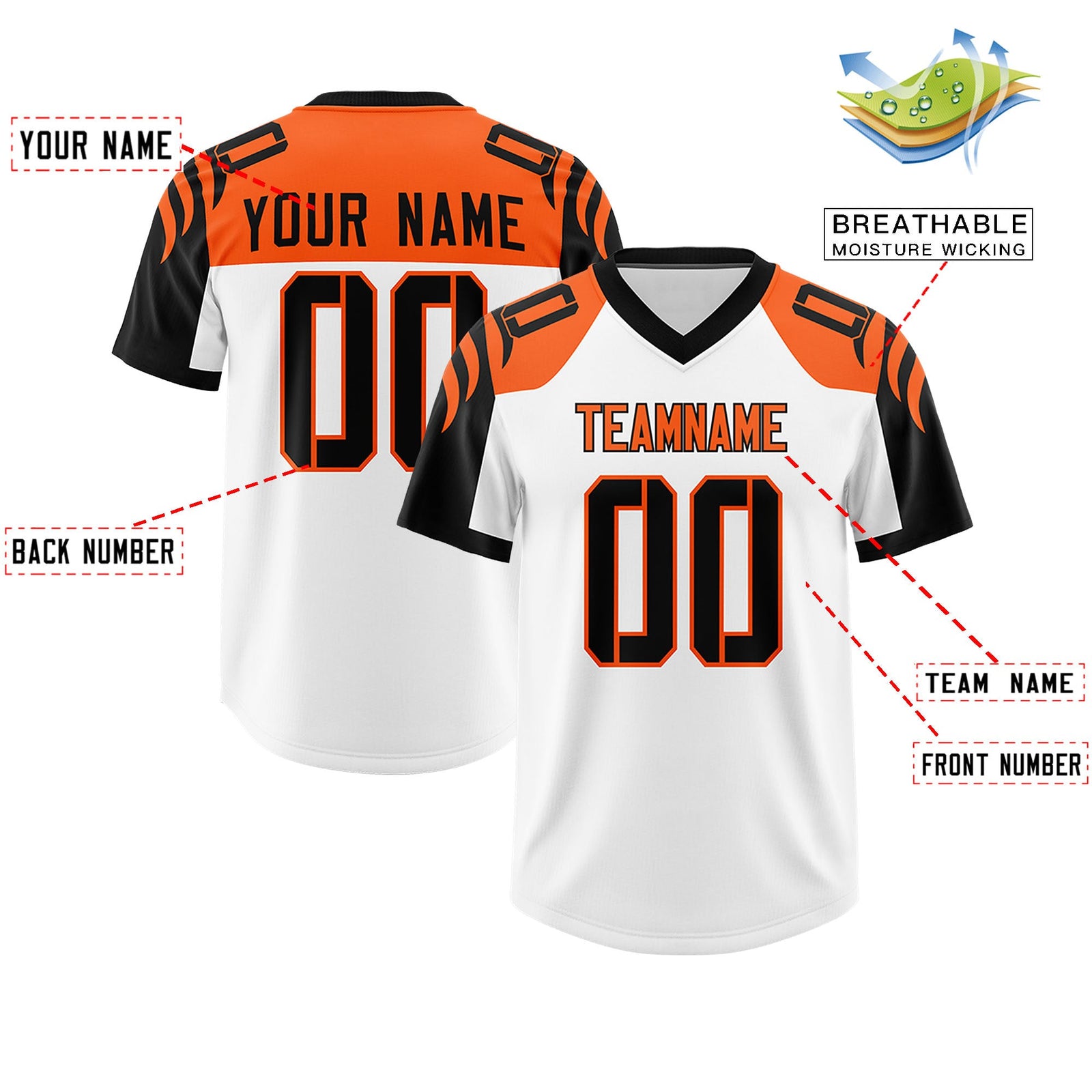 Custom White Black Raglan Sleeves Personalized Pattern Authentic Football Jersey