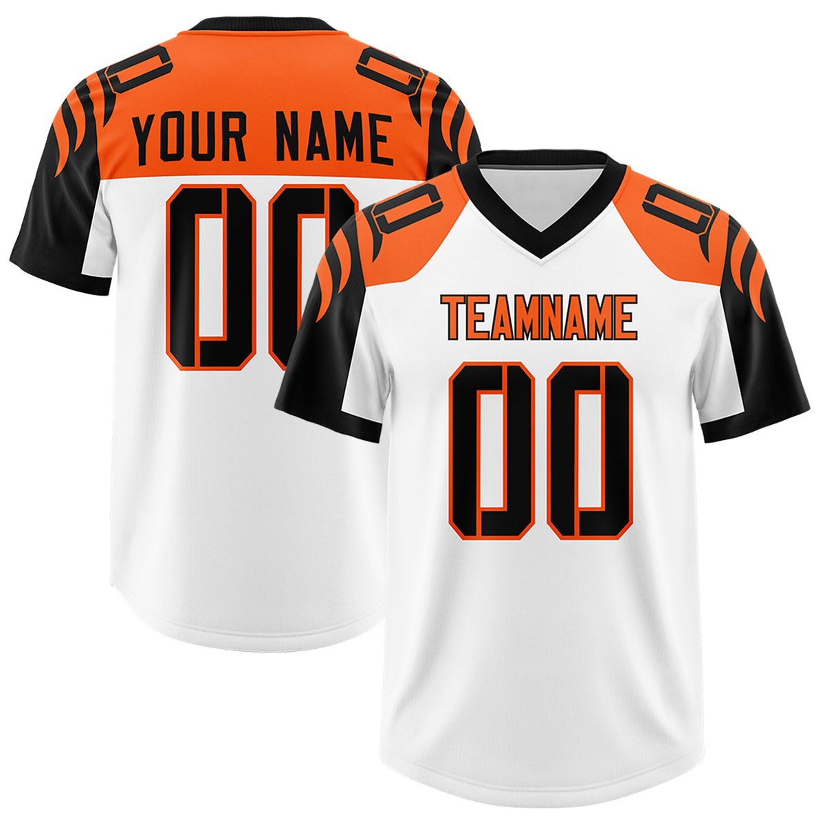 Custom White Black Raglan Sleeves Personalized Pattern Authentic Football Jersey