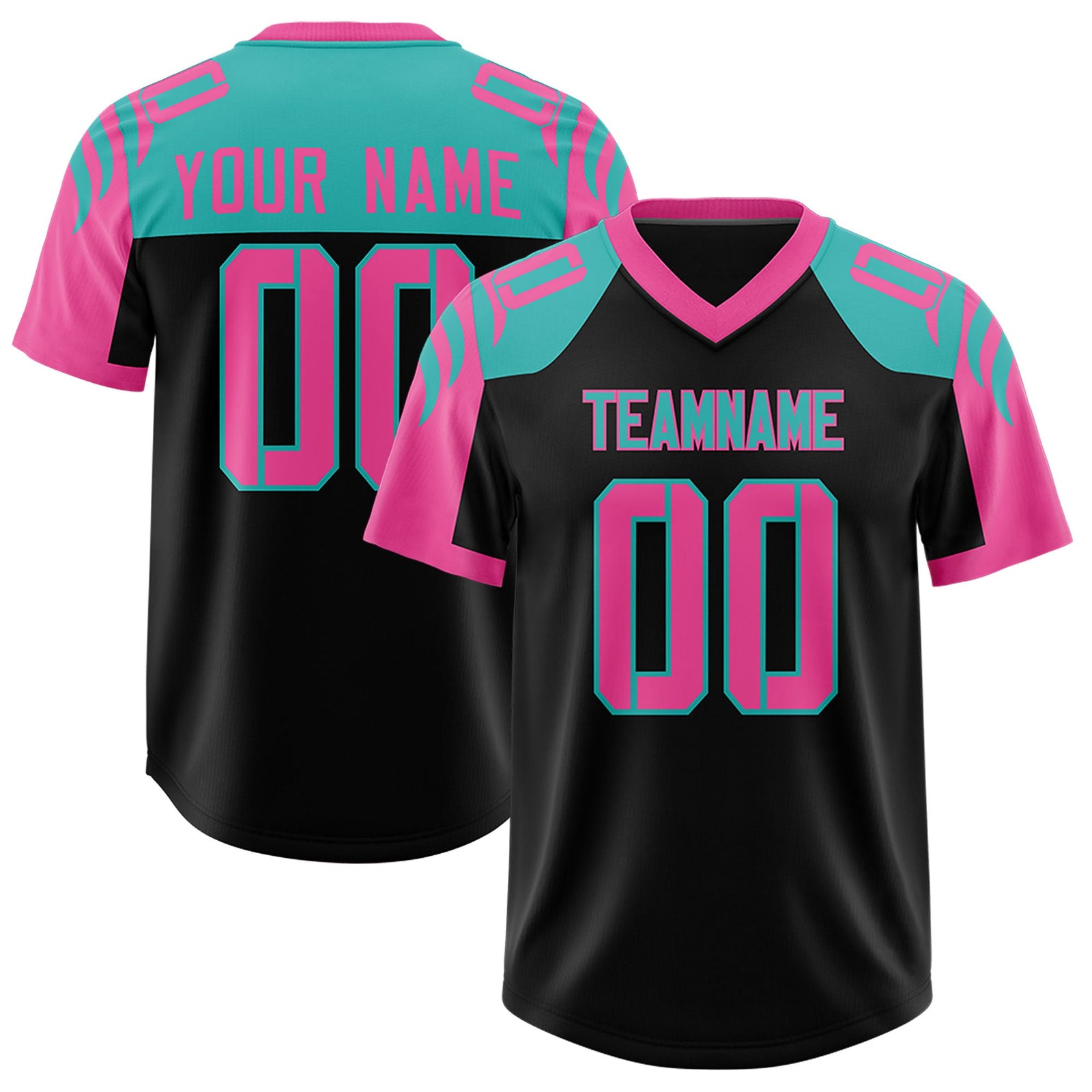 Custom Black Pink Raglan Sleeves Personalized Pattern Authentic Football Jersey