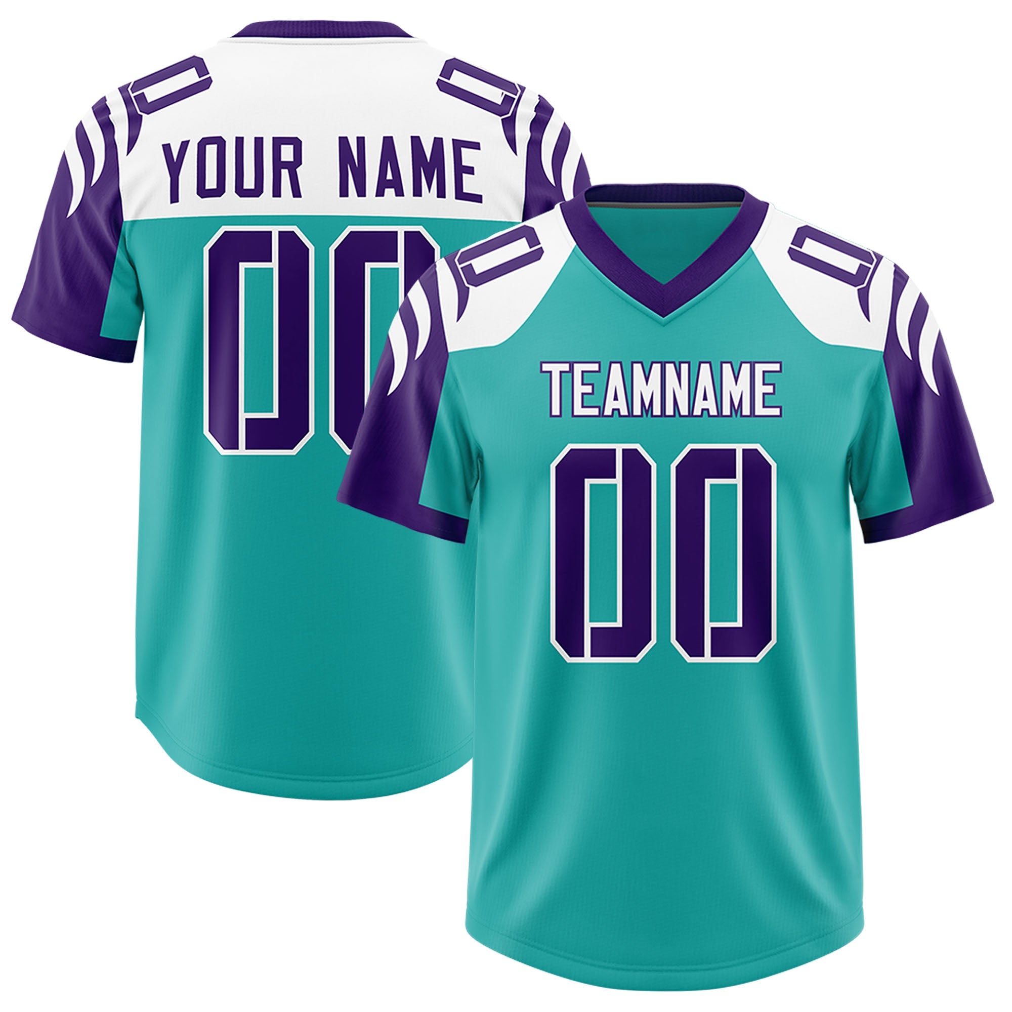 Custom Aqua Purple Raglan Sleeves Personalized Pattern Authentic Football Jersey