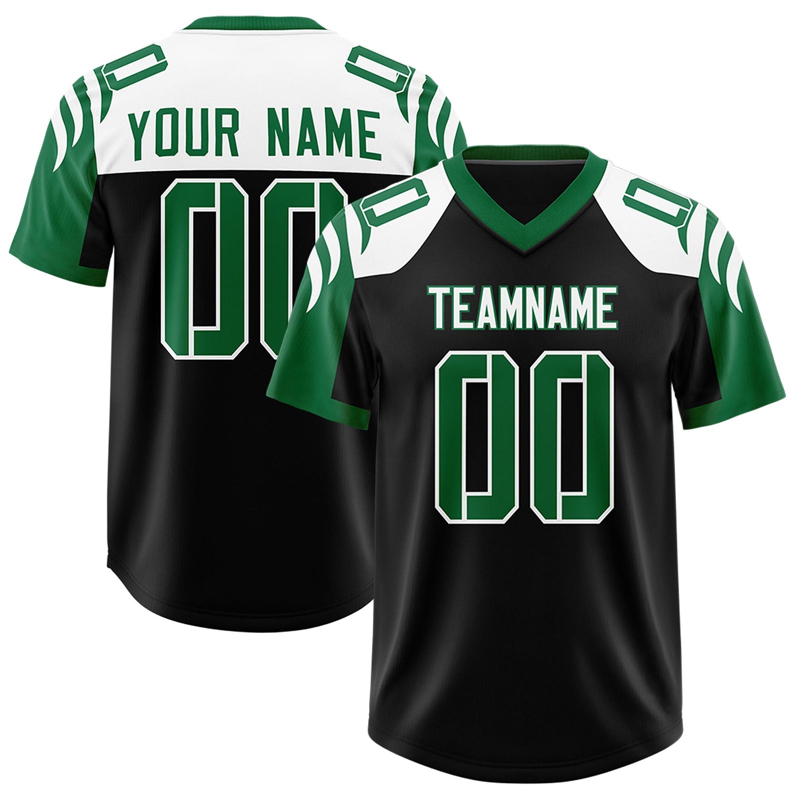 Custom Black Kelly Green Raglan Sleeves Personalized Pattern Authentic Football Jersey