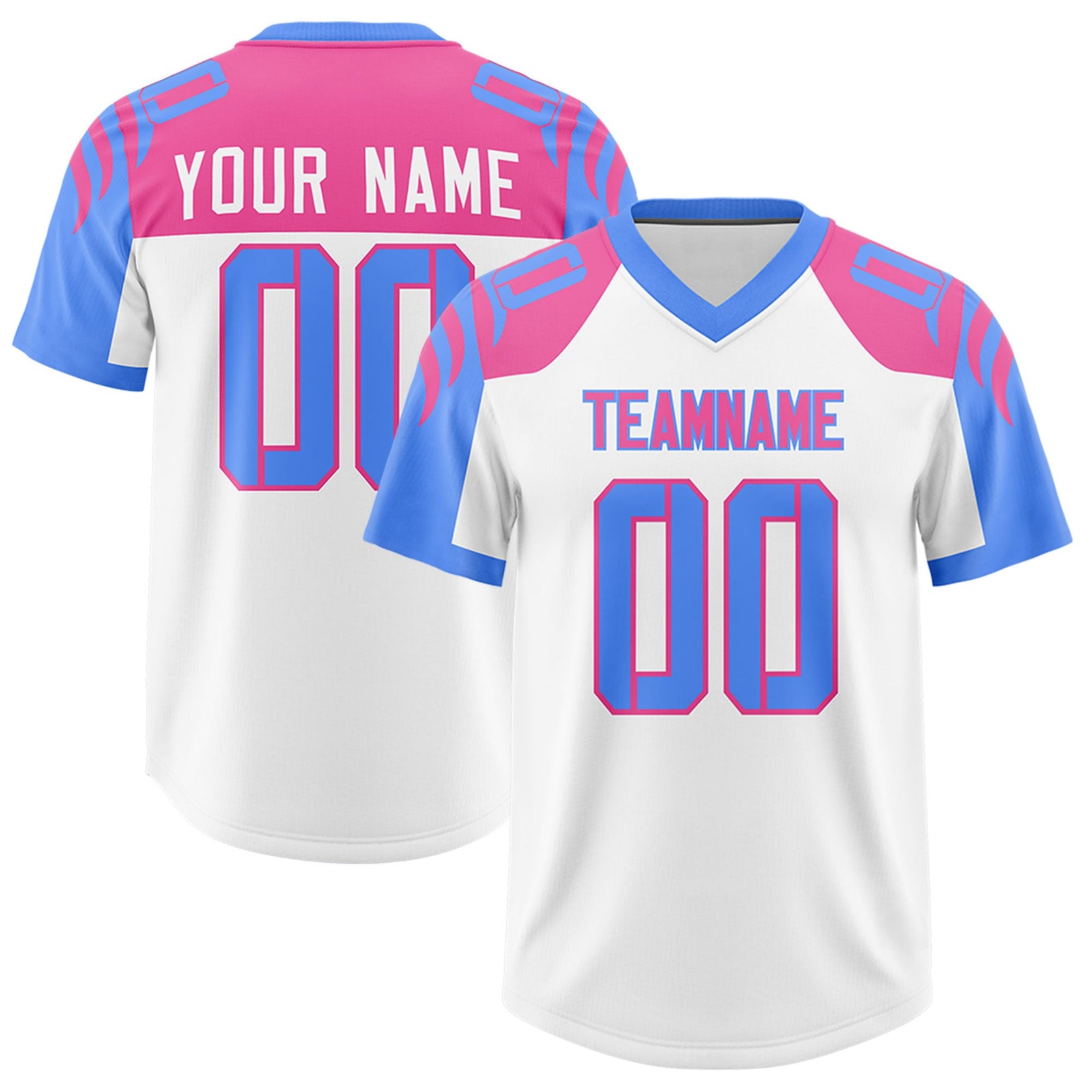 Custom White Powder Blue Raglan Sleeves Personalized Pattern Authentic Football Jersey