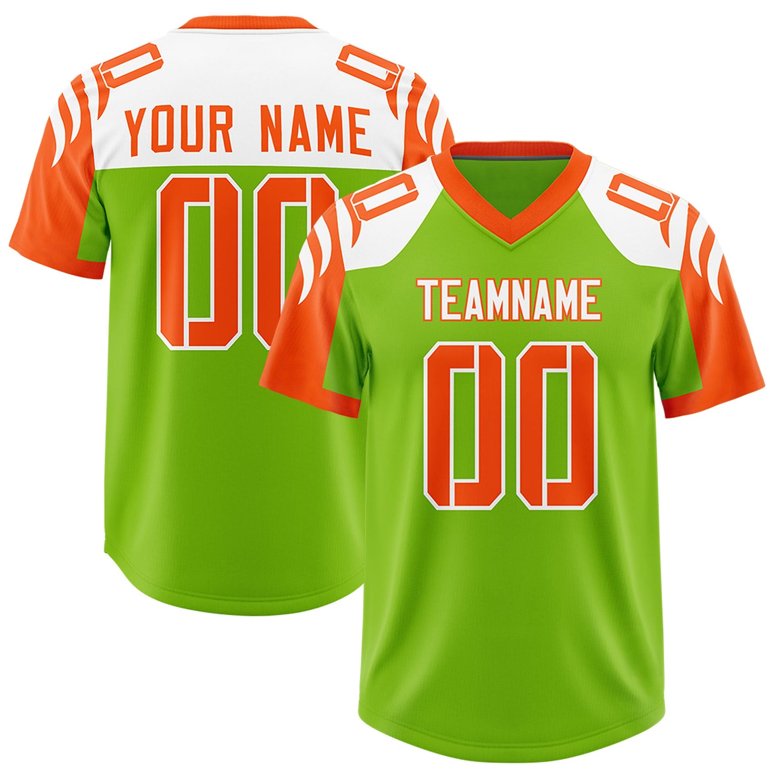 Custom Neon Green Orange Raglan Sleeves Personalized Pattern Authentic Football Jersey
