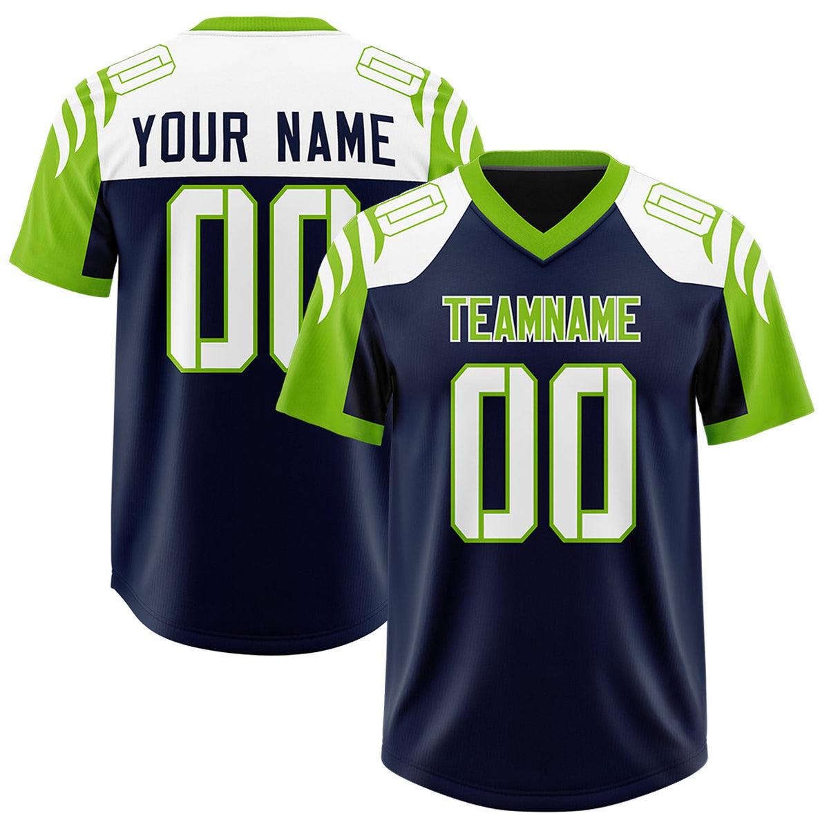 Custom Navy Neon Green Raglan Sleeves Personalized Pattern Authentic Football Jersey