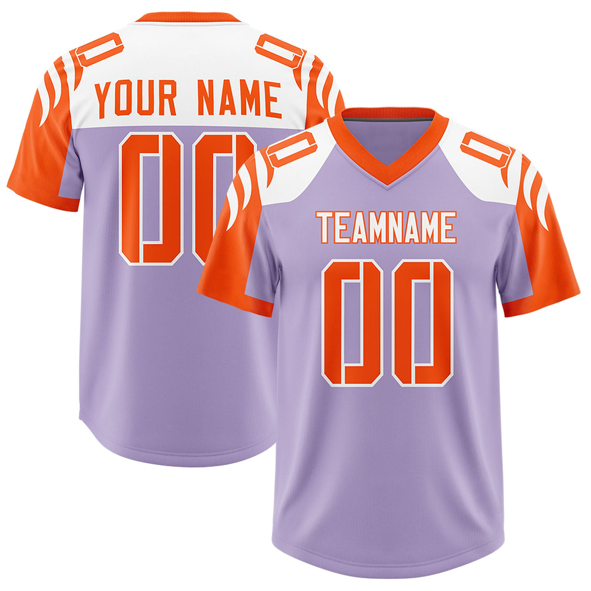 Custom Light Purple Orange Raglan Sleeves Personalized Pattern Authentic Football Jersey