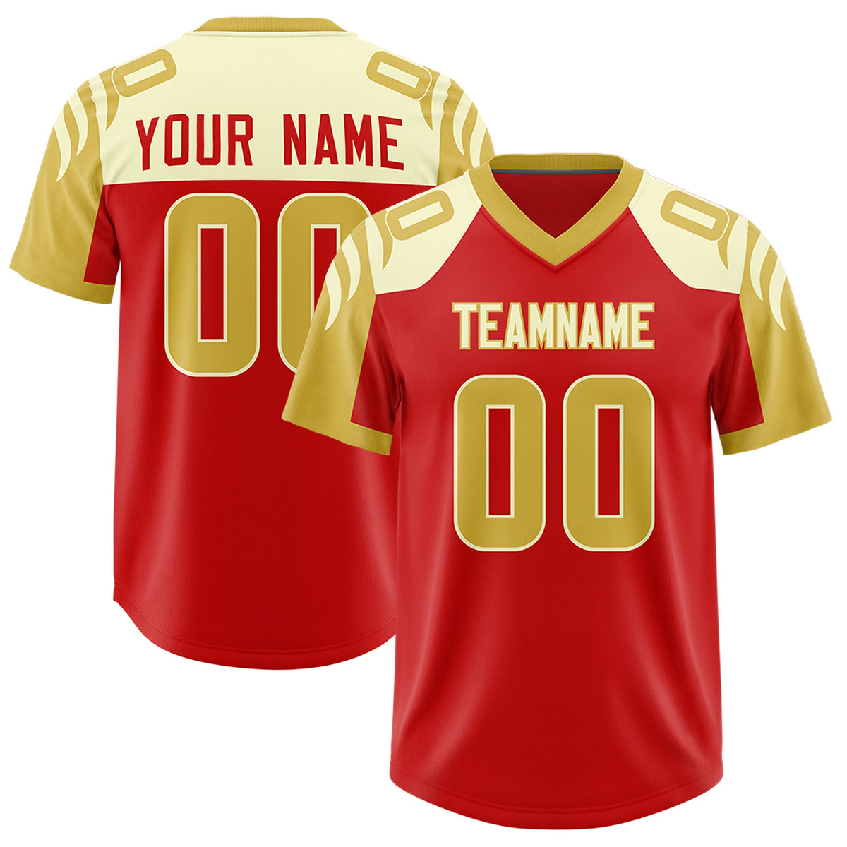 Custom Red Old Gold Raglan Sleeves Personalized Pattern Authentic Football Jersey
