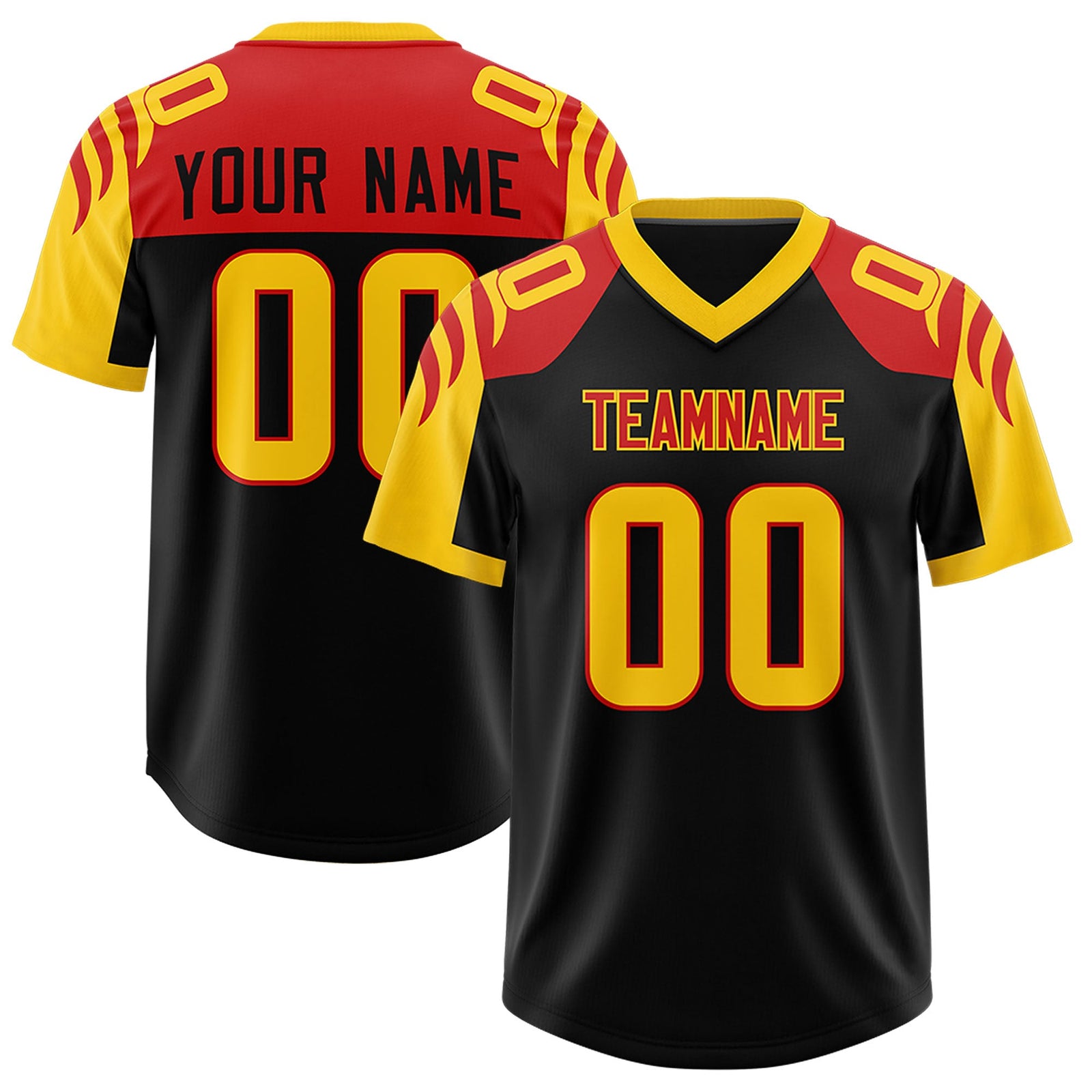Custom Black Gold Raglan Sleeves Personalized Pattern Authentic Football Jersey