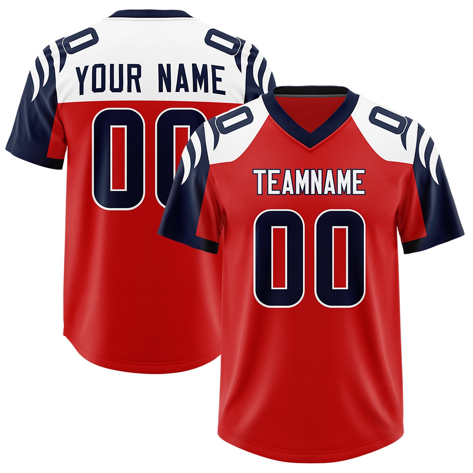 Custom Red Navy Raglan Sleeves Personalized Pattern Authentic Football Jersey