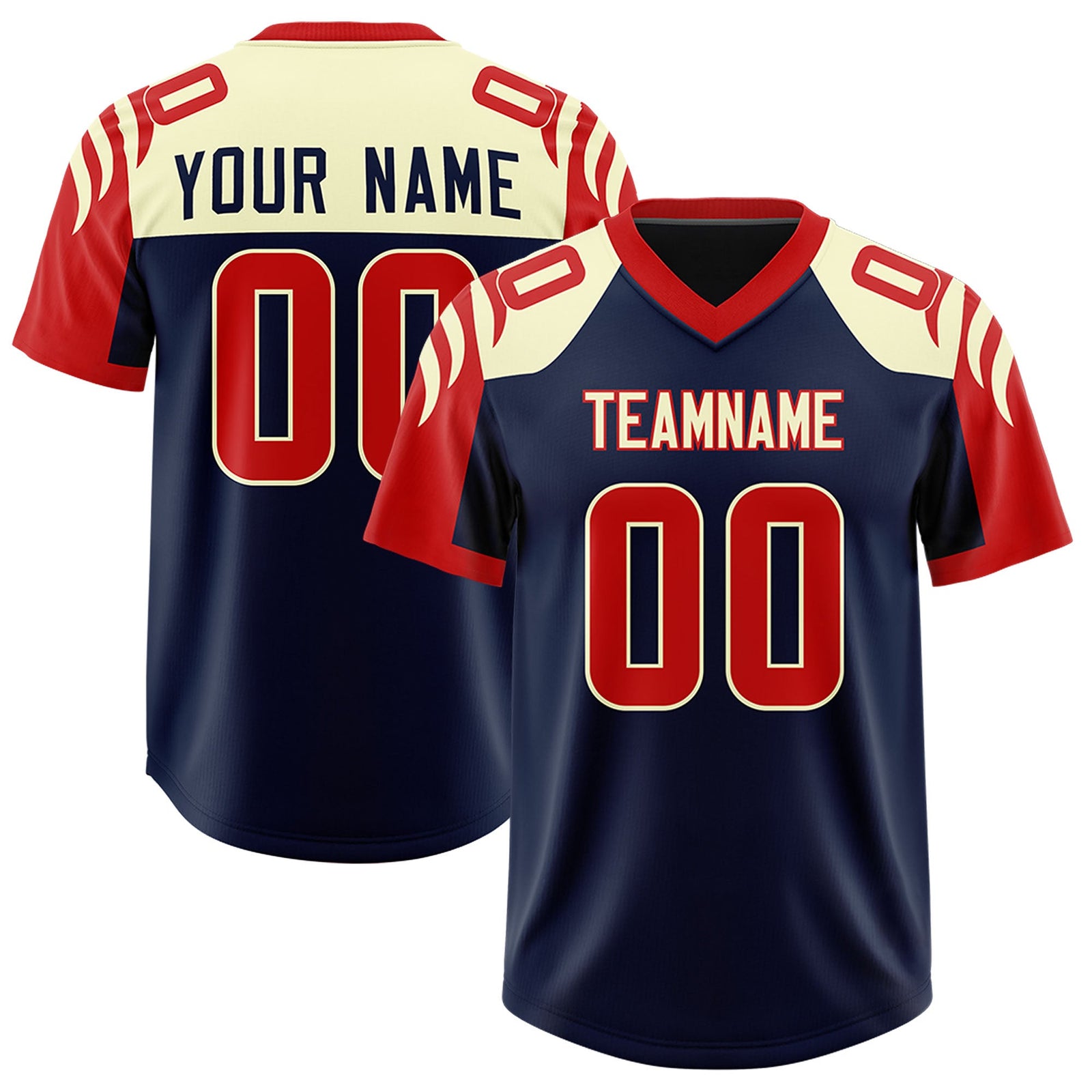 Custom Navy Red Raglan Sleeves Personalized Pattern Authentic Football Jersey
