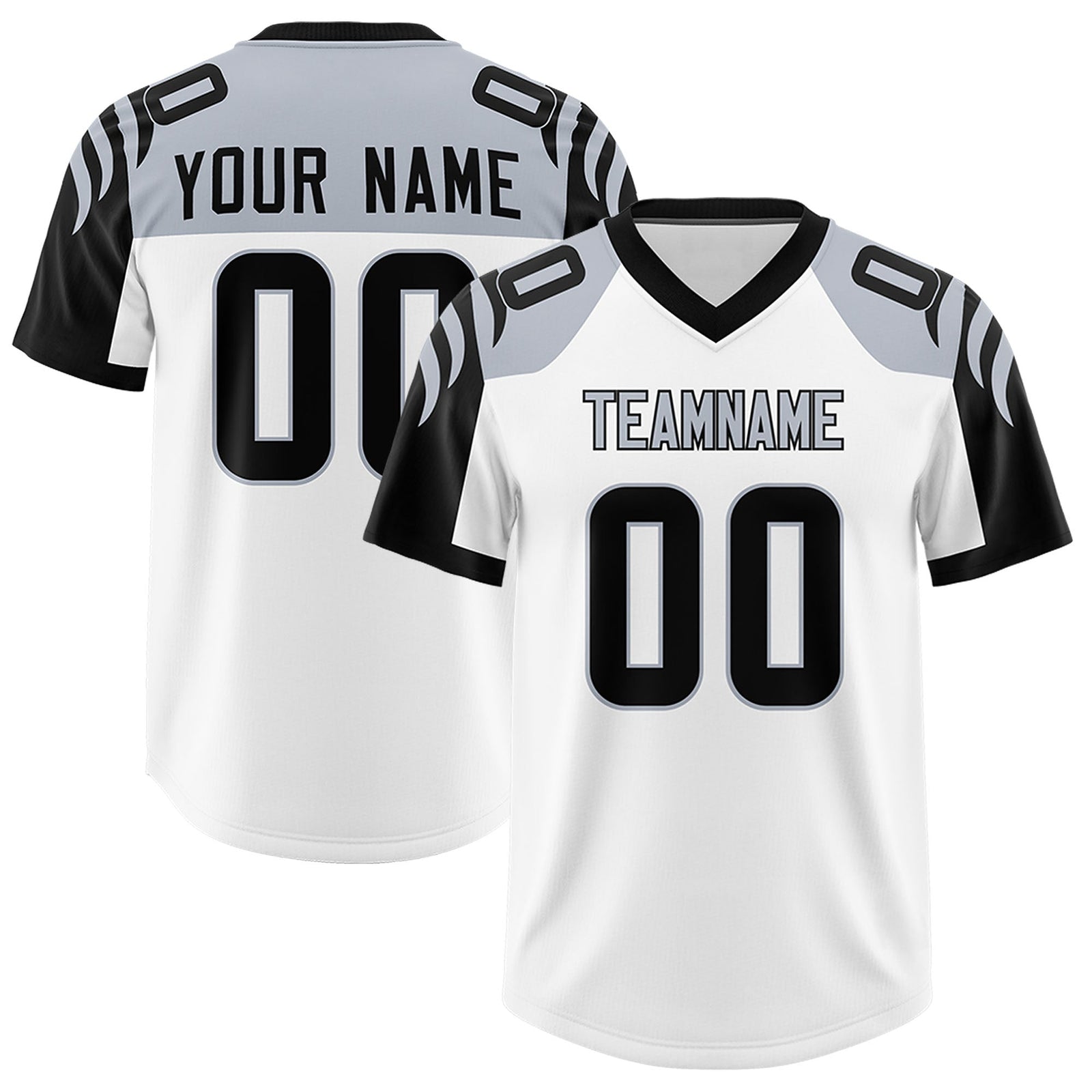 Custom White Black Raglan Sleeves Personalized Pattern Authentic Football Jersey