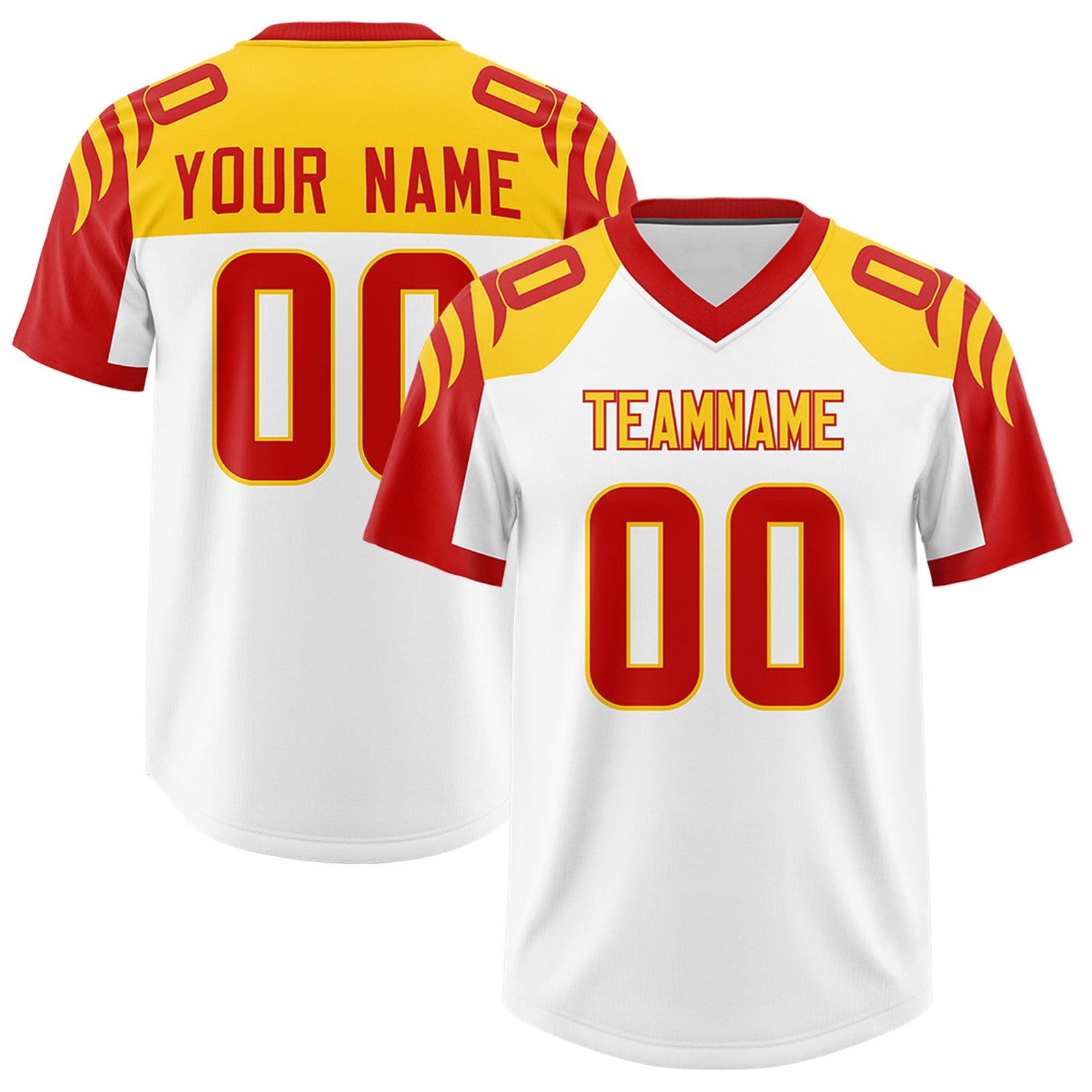 Custom White Red Raglan Sleeves Personalized Pattern Authentic Football Jersey