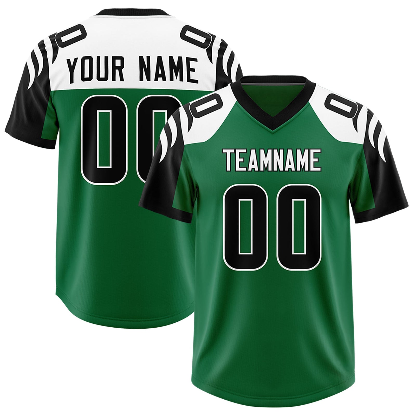 Custom Kelly Green Black Raglan Sleeves Personalized Pattern Authentic Football Jersey