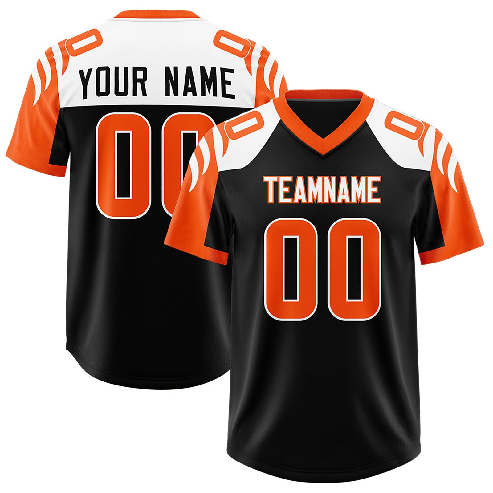 Custom Black Orange Raglan Sleeves Personalized Pattern Authentic Football Jersey
