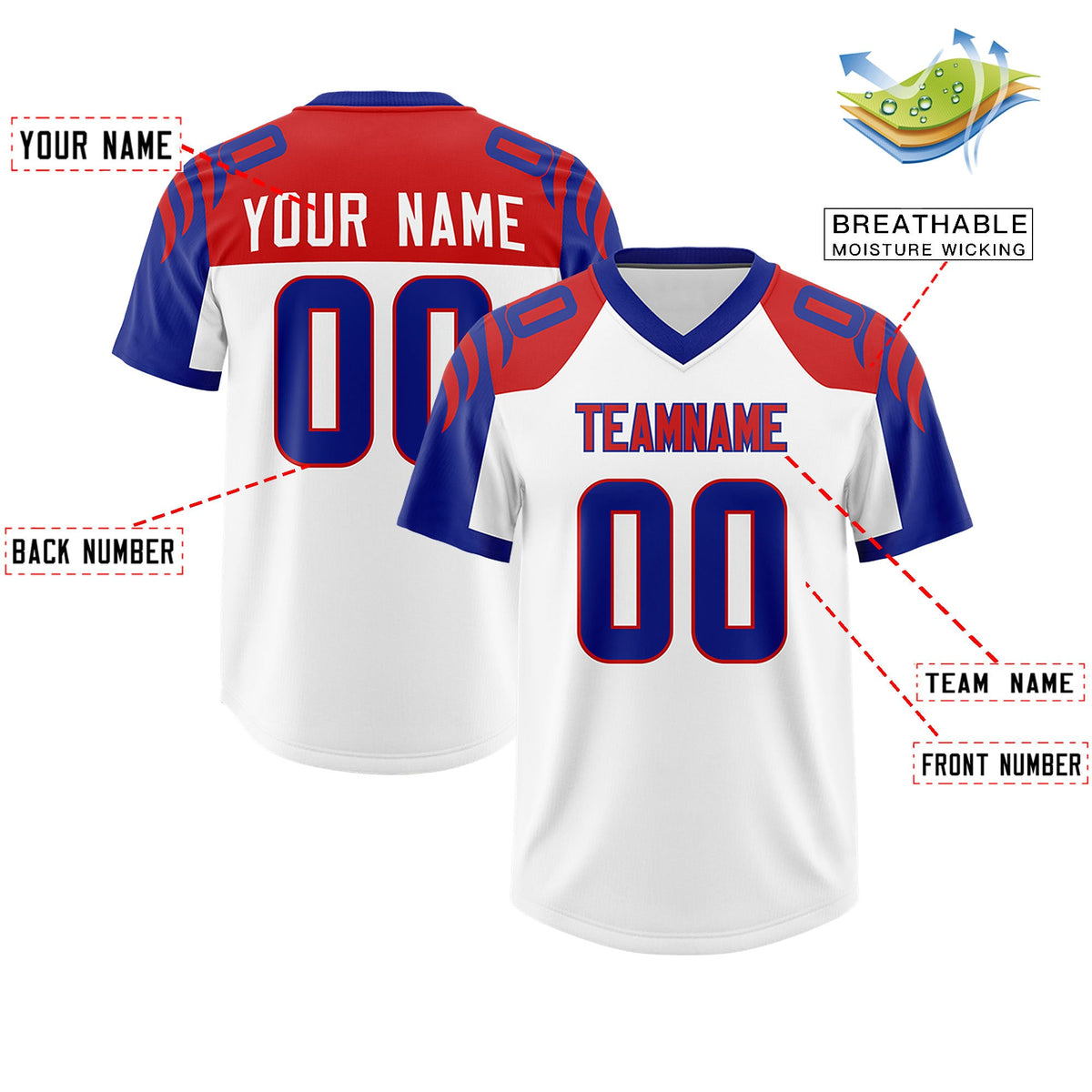 Custom White Royal Raglan Sleeves Personalized Pattern Authentic Football Jersey
