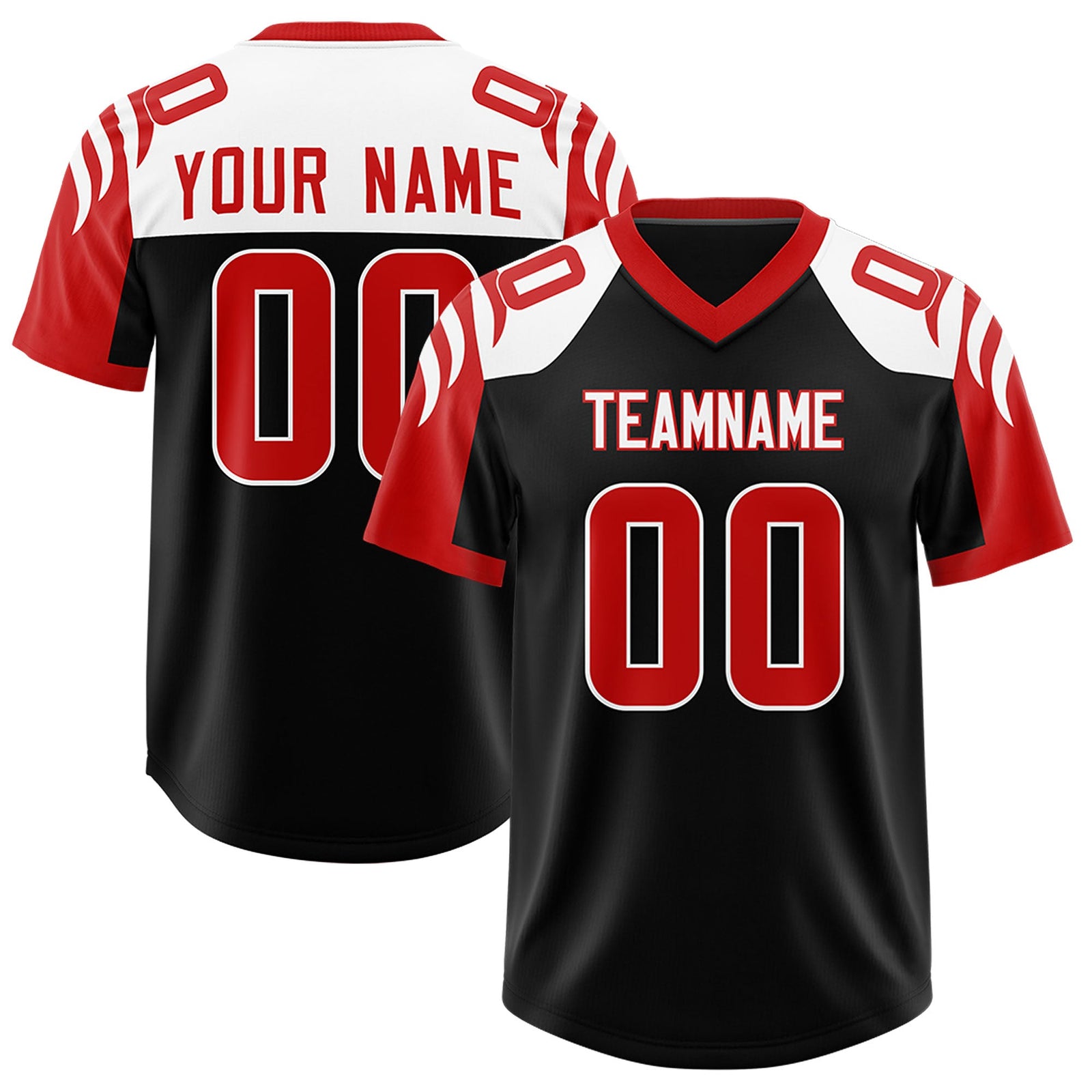 Custom Black Red Raglan Sleeves Personalized Pattern Authentic Football Jersey