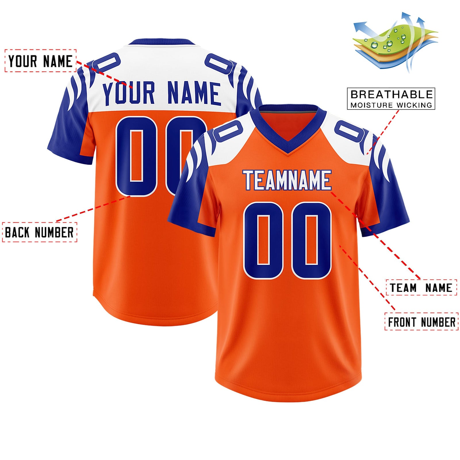 Custom Orange Royal Raglan Sleeves Personalized Pattern Authentic Football Jersey