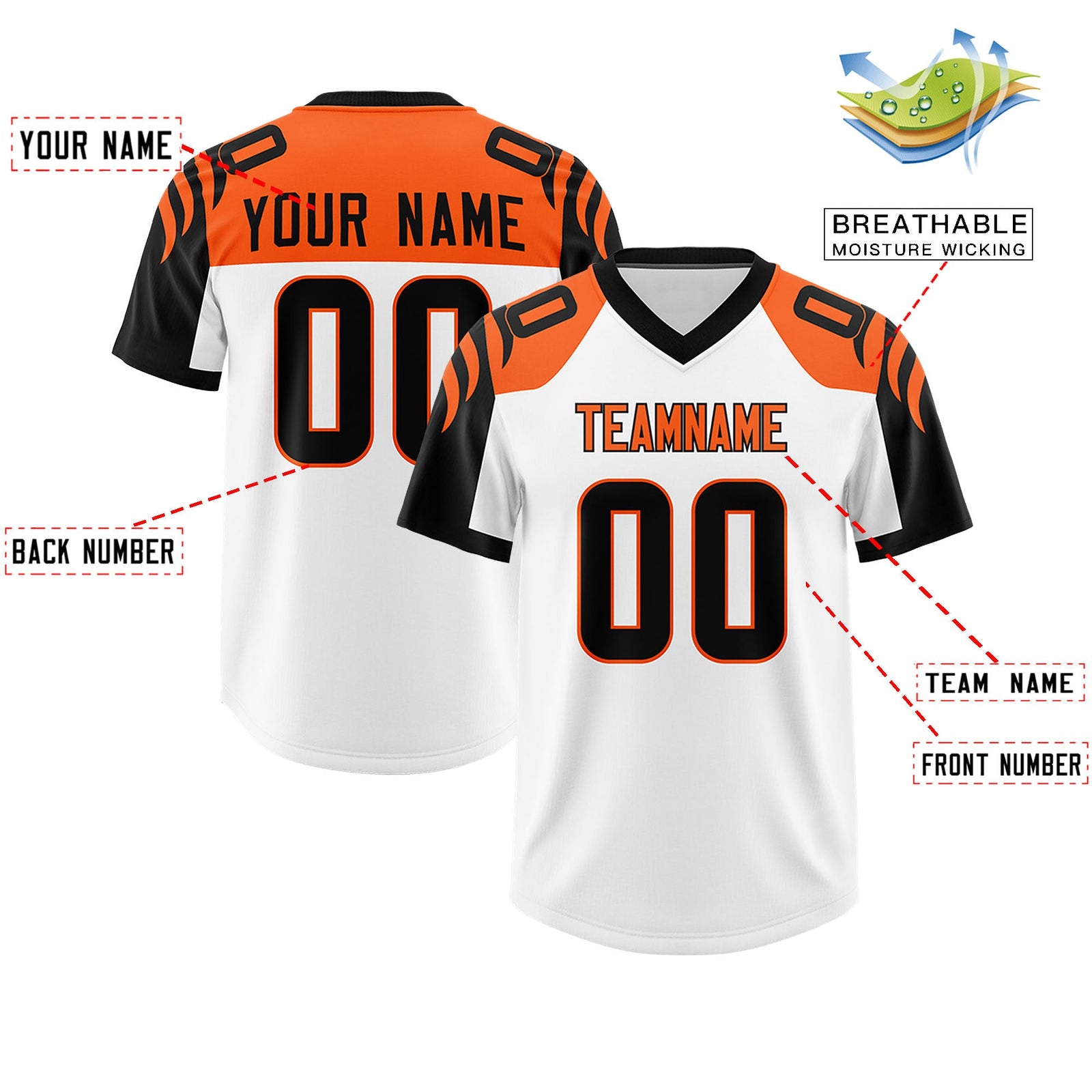 Custom White Black Raglan Sleeves Personalized Pattern Authentic Football Jersey