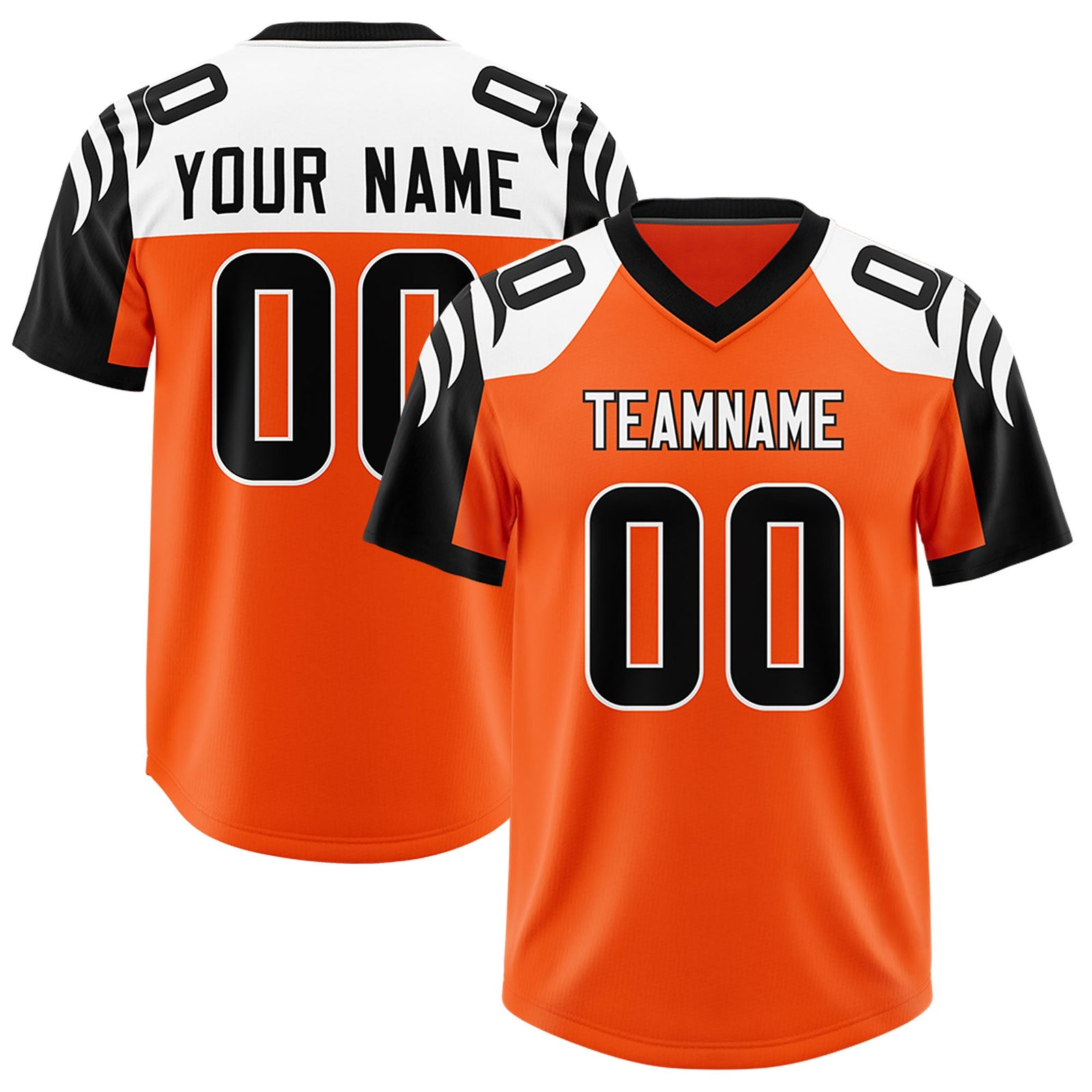 Custom Orange Black Raglan Sleeves Personalized Pattern Authentic Football Jersey