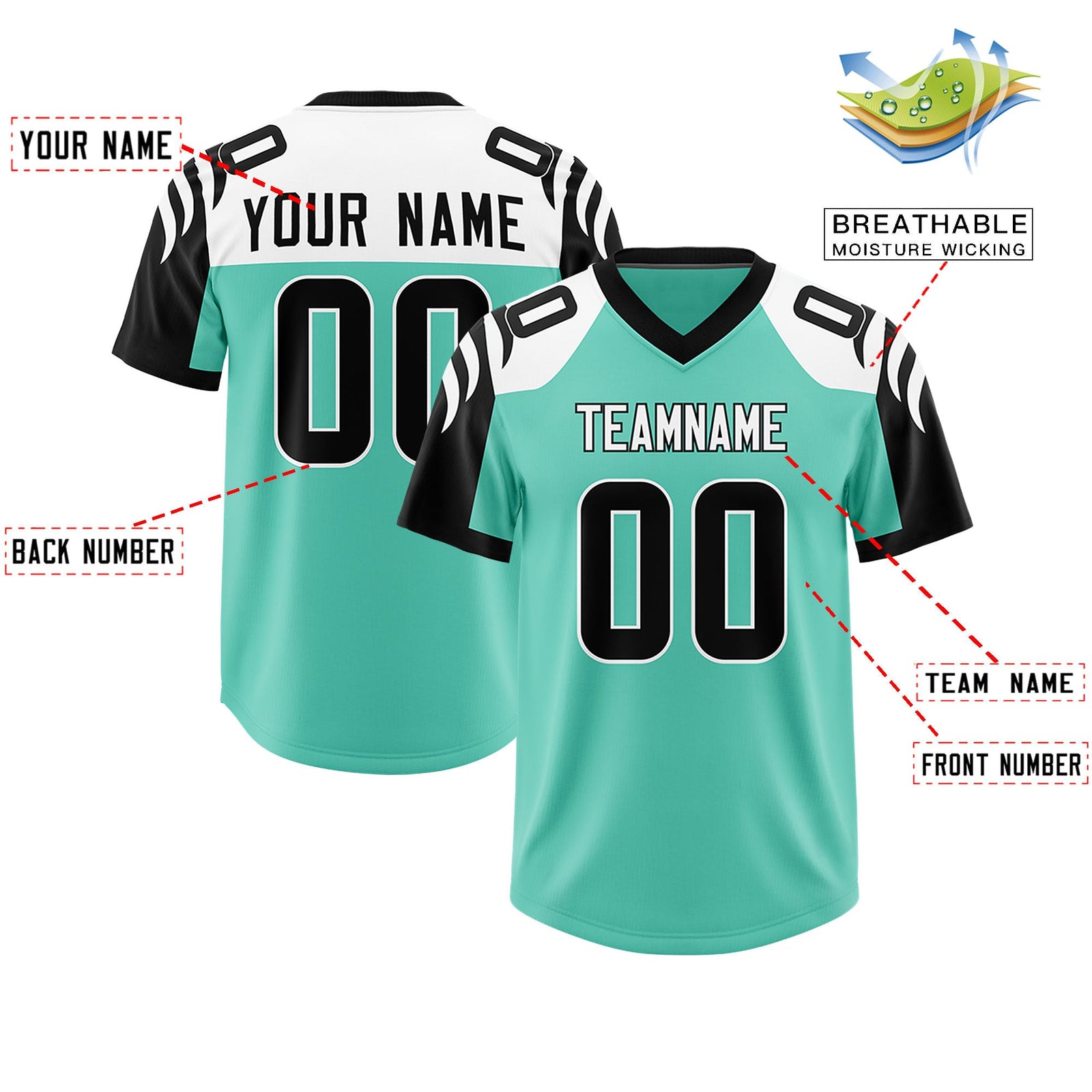Custom Bright Green Black Raglan Sleeves Personalized Pattern Authentic Football Jersey