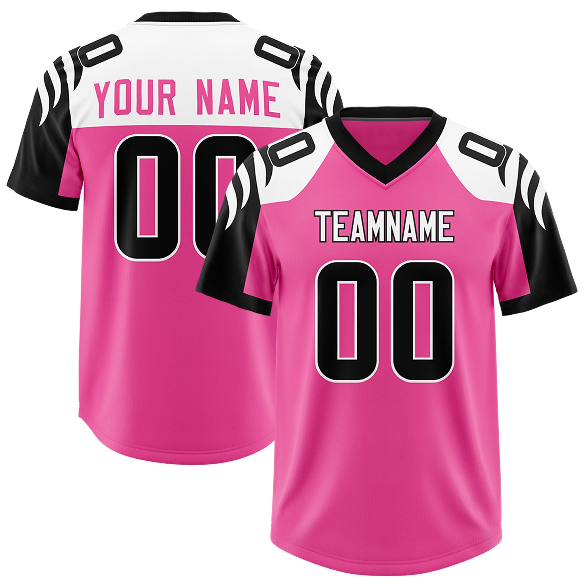 Custom Pink Black Raglan Sleeves Personalized Pattern Authentic Football Jersey