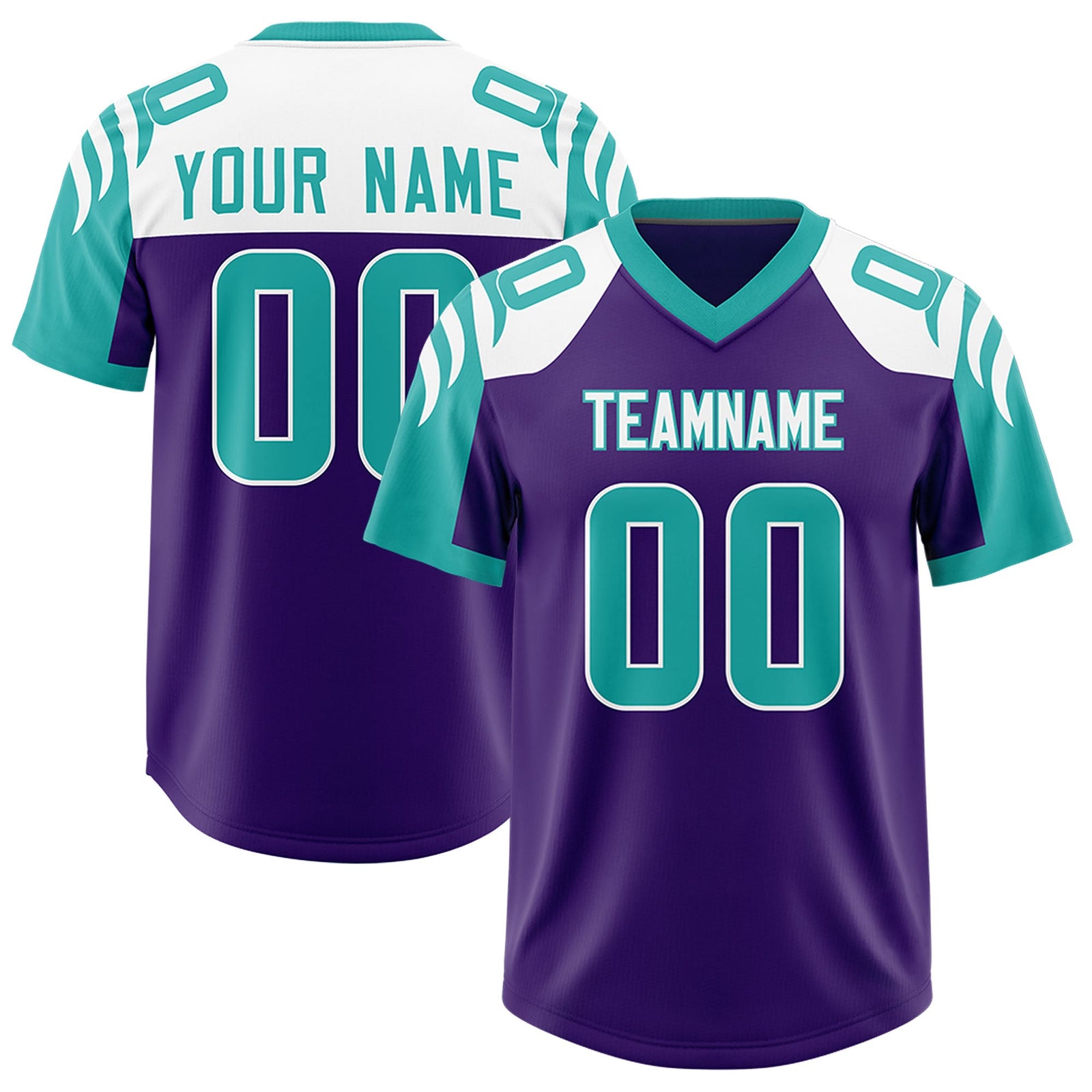 Custom Purple Aqua Raglan Sleeves Personalized Pattern Authentic Football Jersey