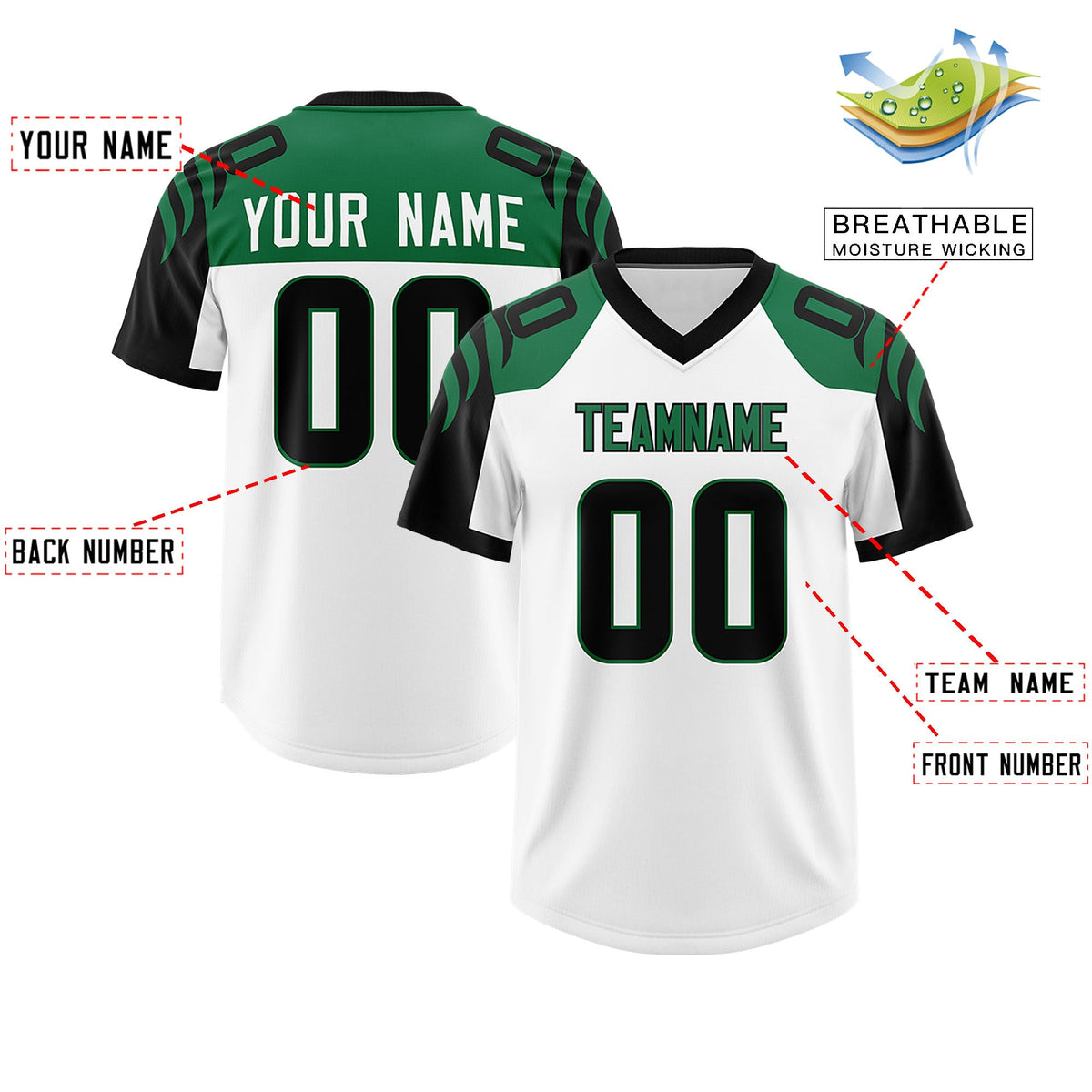 Custom White Black Raglan Sleeves Personalized Pattern Authentic Football Jersey