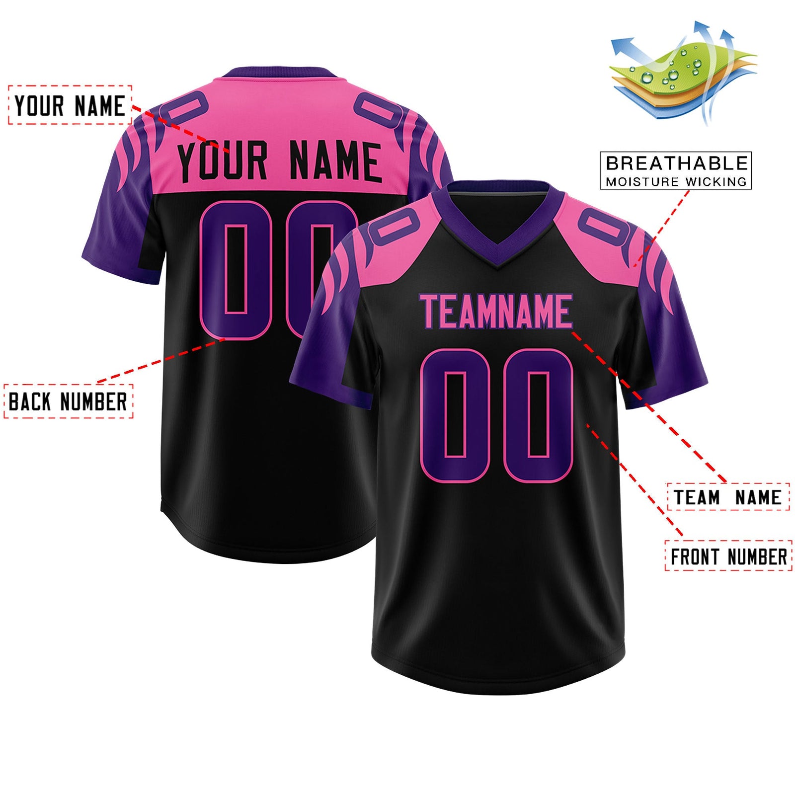 Custom Black Purple Raglan Sleeves Personalized Pattern Authentic Football Jersey