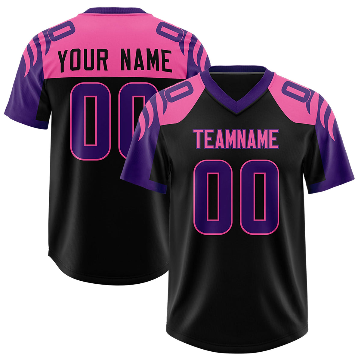 Custom Black Purple Raglan Sleeves Personalized Pattern Authentic Football Jersey