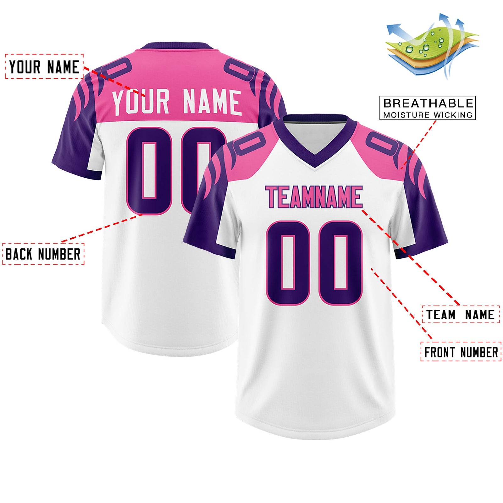 Custom White Purple Raglan Sleeves Personalized Pattern Authentic Football Jersey