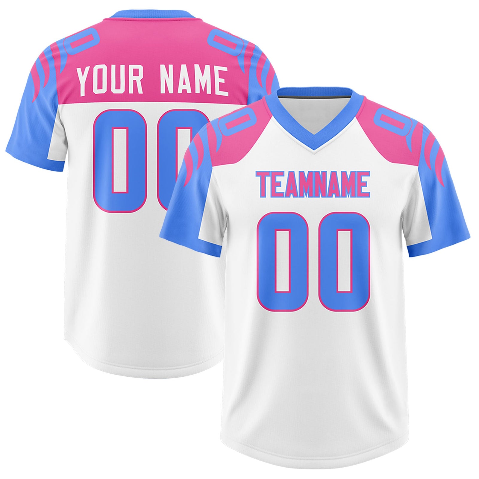 Custom White Powder Blue Raglan Sleeves Personalized Pattern Authentic Football Jersey