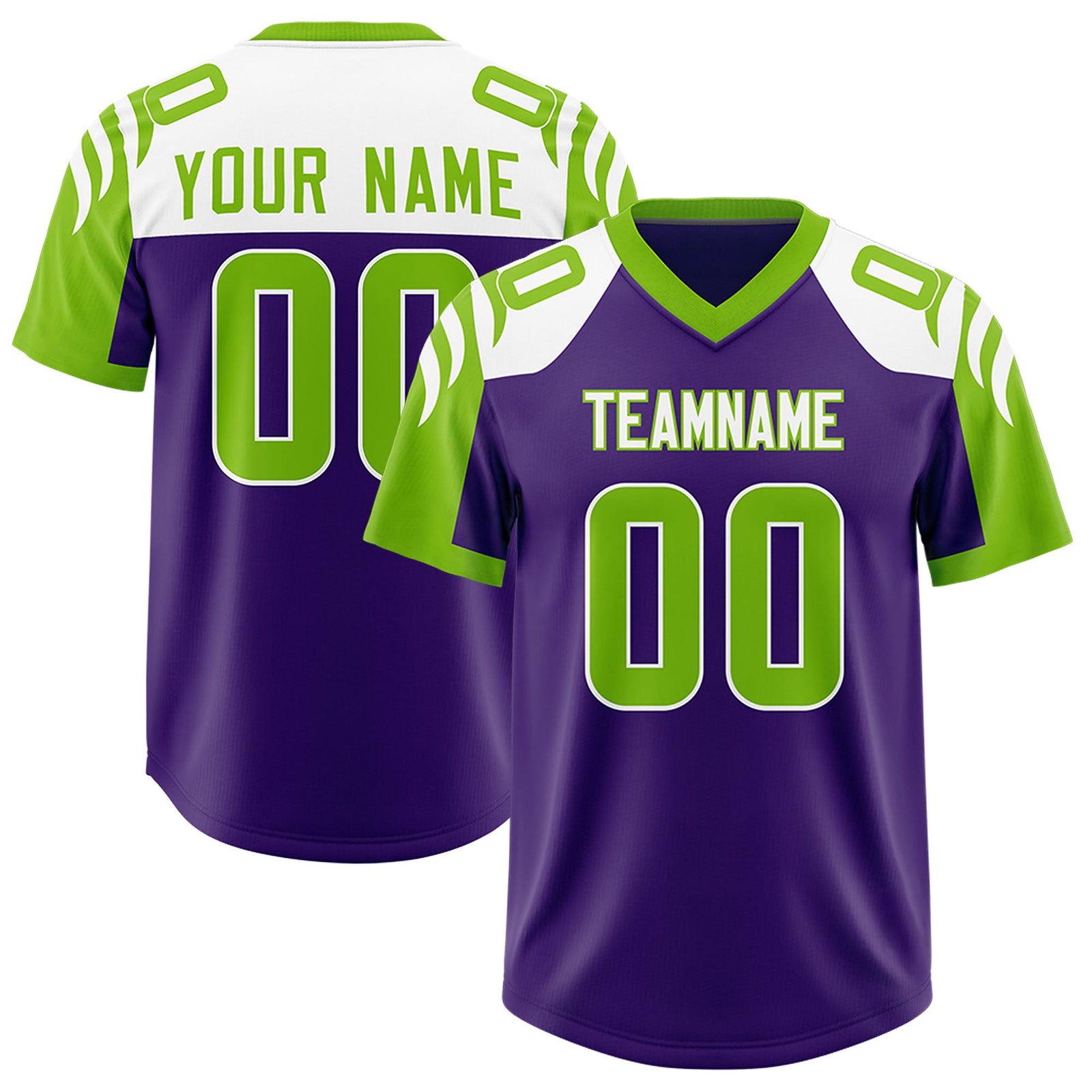 Custom Purple Neon Green Raglan Sleeves Personalized Pattern Authentic Football Jersey