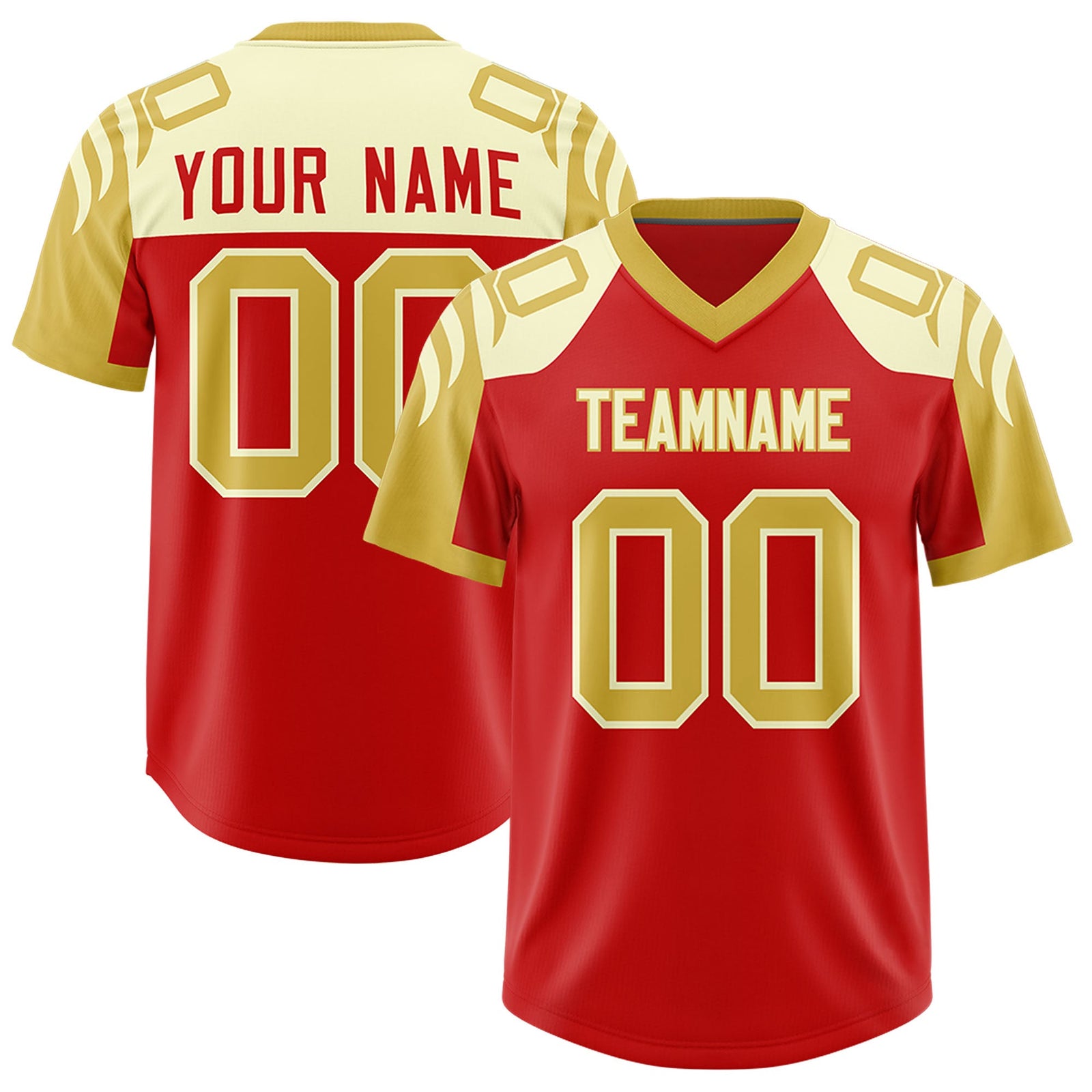 Custom Red Old Gold Raglan Sleeves Personalized Pattern Authentic Football Jersey
