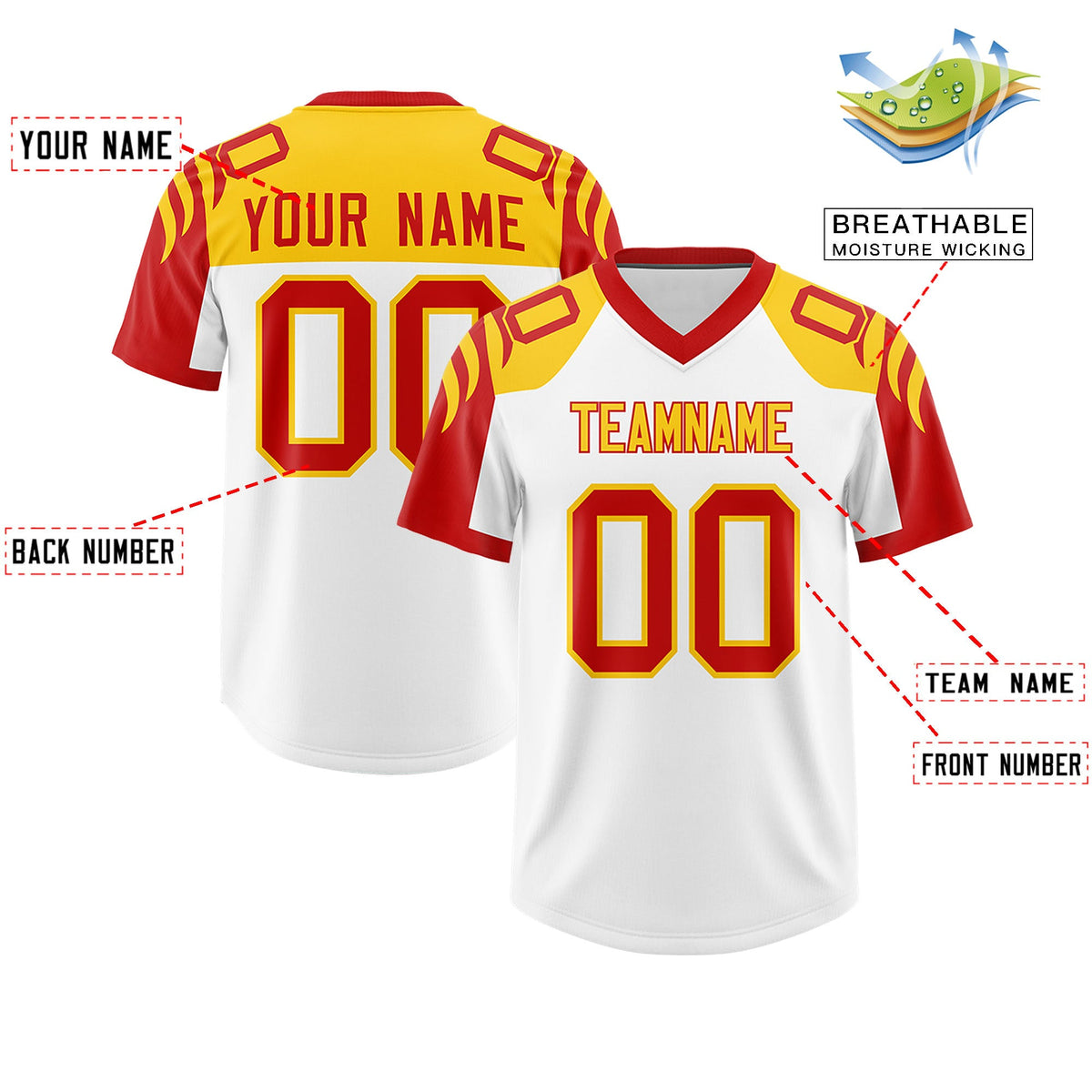 Custom White Red Raglan Sleeves Personalized Pattern Authentic Football Jersey
