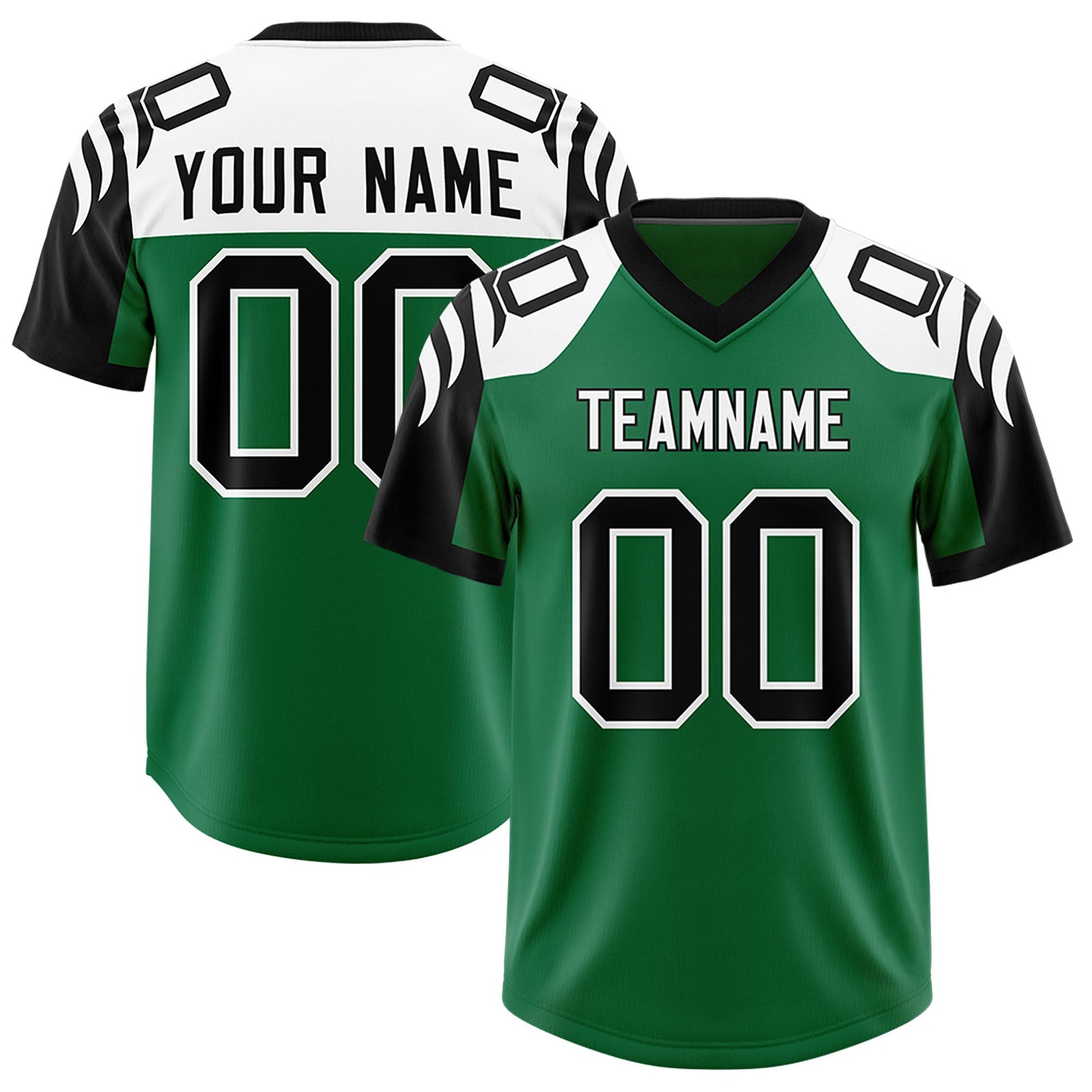 Custom Kelly Green Black Raglan Sleeves Personalized Pattern Authentic Football Jersey