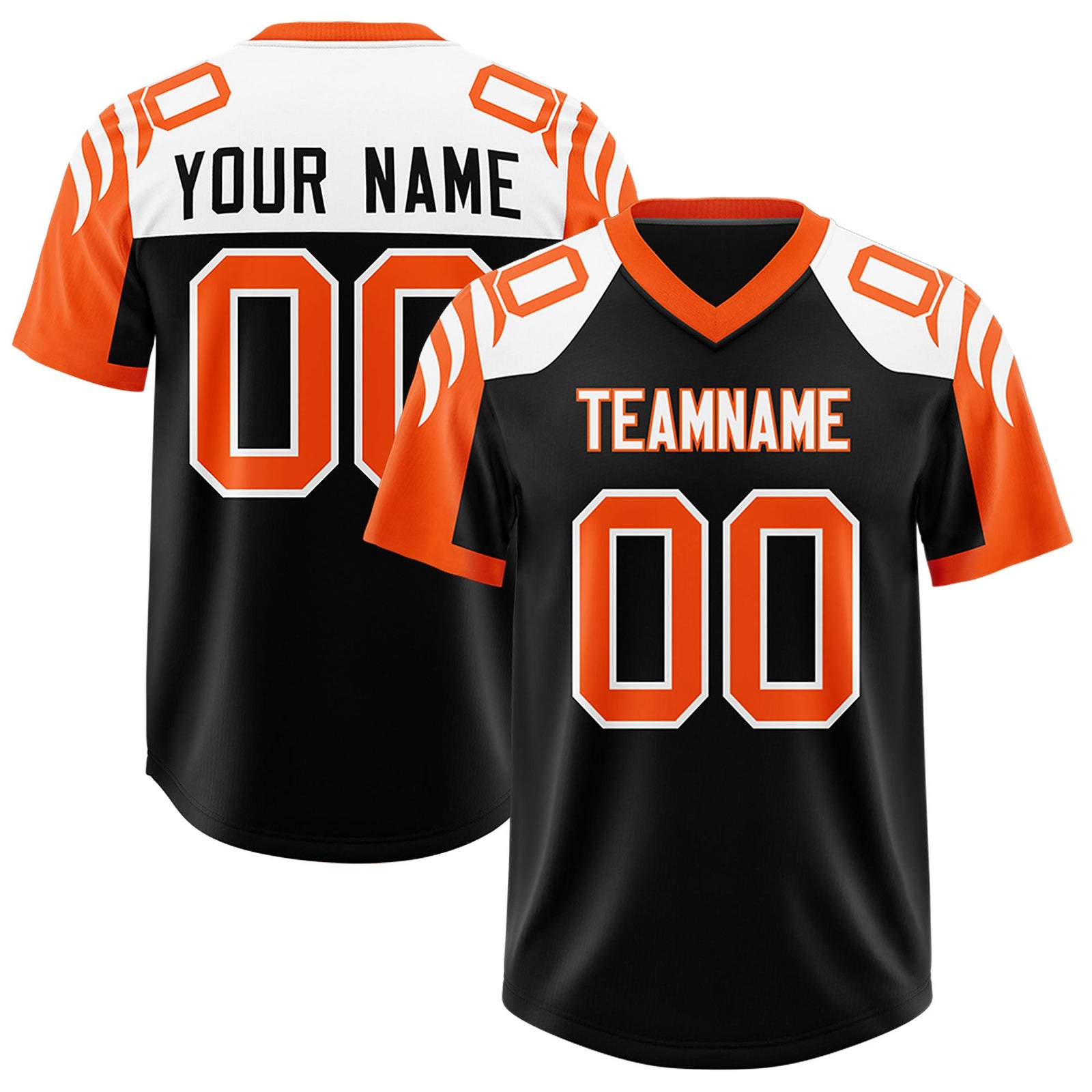 Custom Black Orange Raglan Sleeves Personalized Pattern Authentic Football Jersey