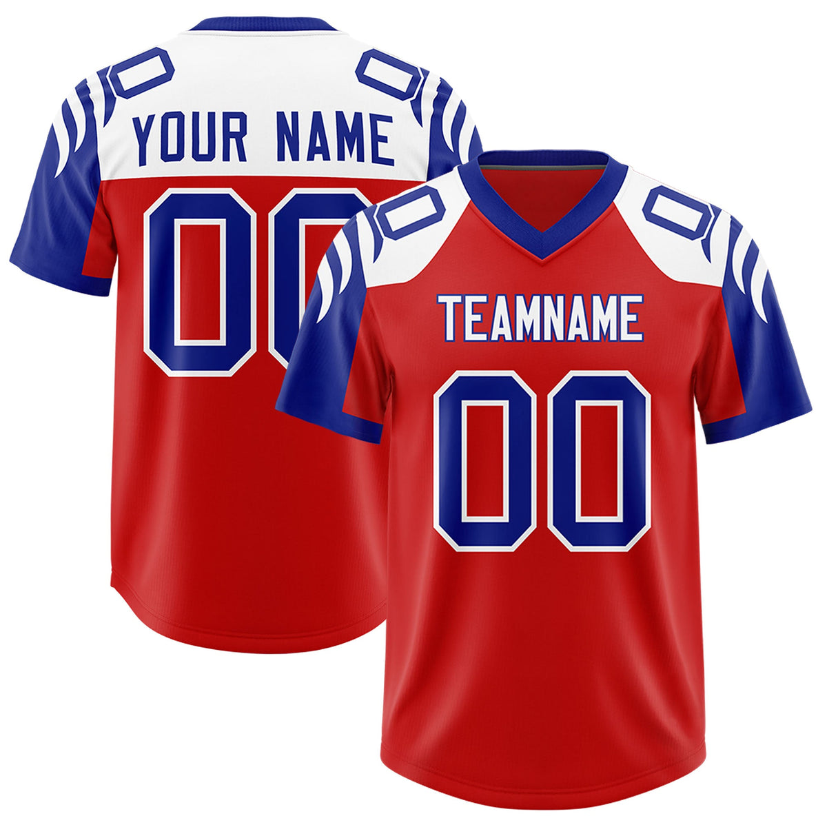 Custom Red Royal Raglan Sleeves Personalized Pattern Authentic Football Jersey