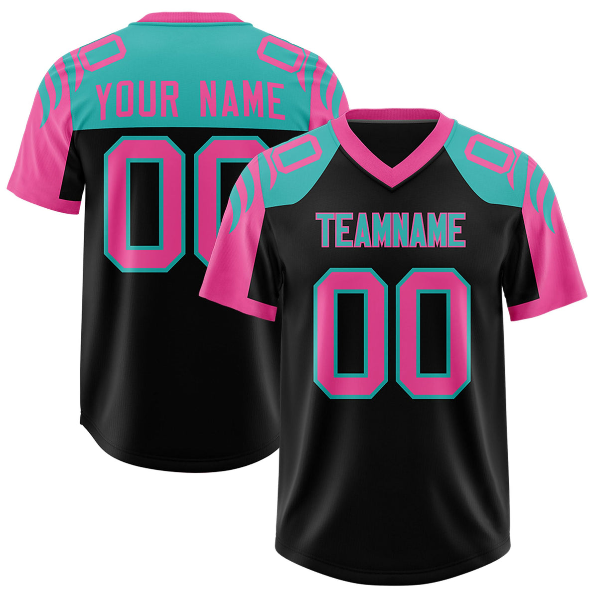 Custom Black Pink Raglan Sleeves Personalized Pattern Authentic Football Jersey
