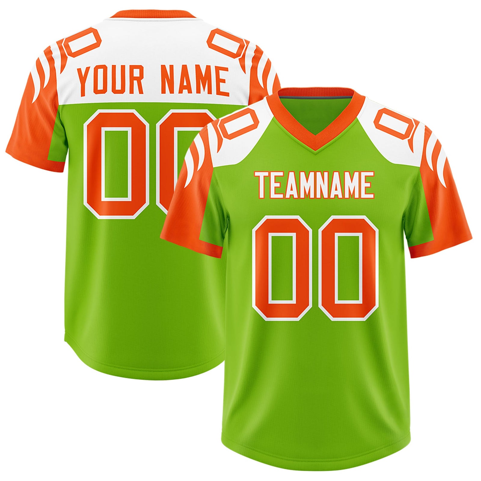 Custom Neon Green Orange Raglan Sleeves Personalized Pattern Authentic Football Jersey