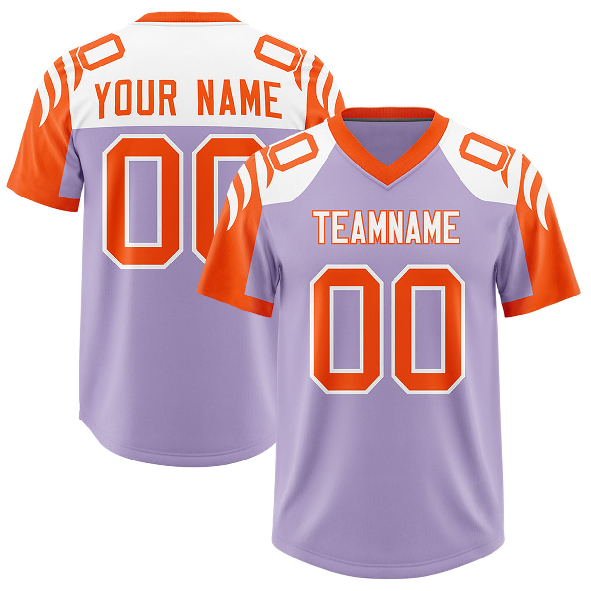 Custom Light Purple Orange Raglan Sleeves Personalized Pattern Authentic Football Jersey