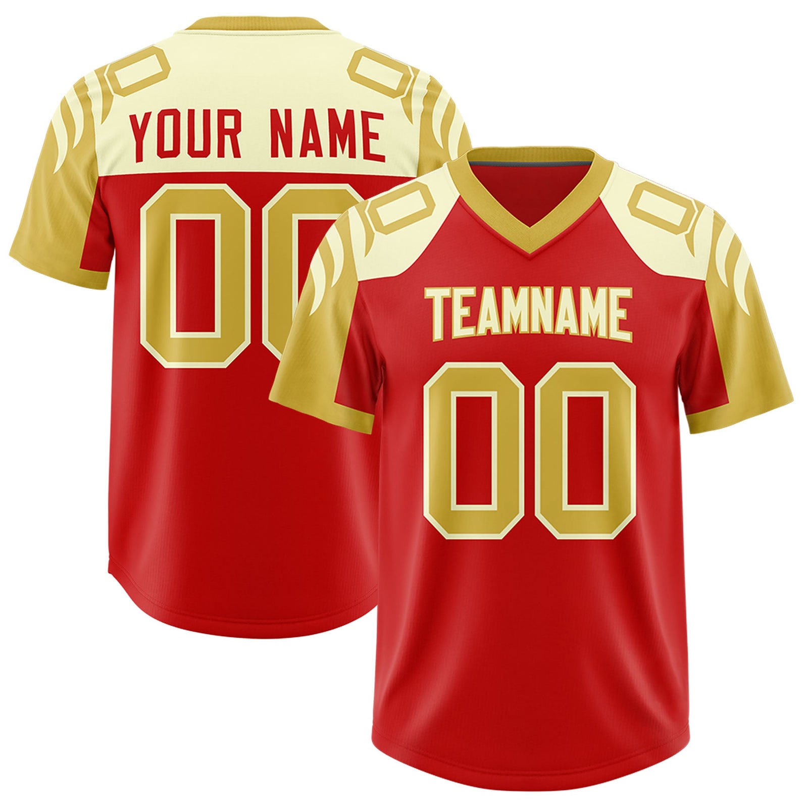 Custom Red Old Gold Raglan Sleeves Personalized Pattern Authentic Football Jersey