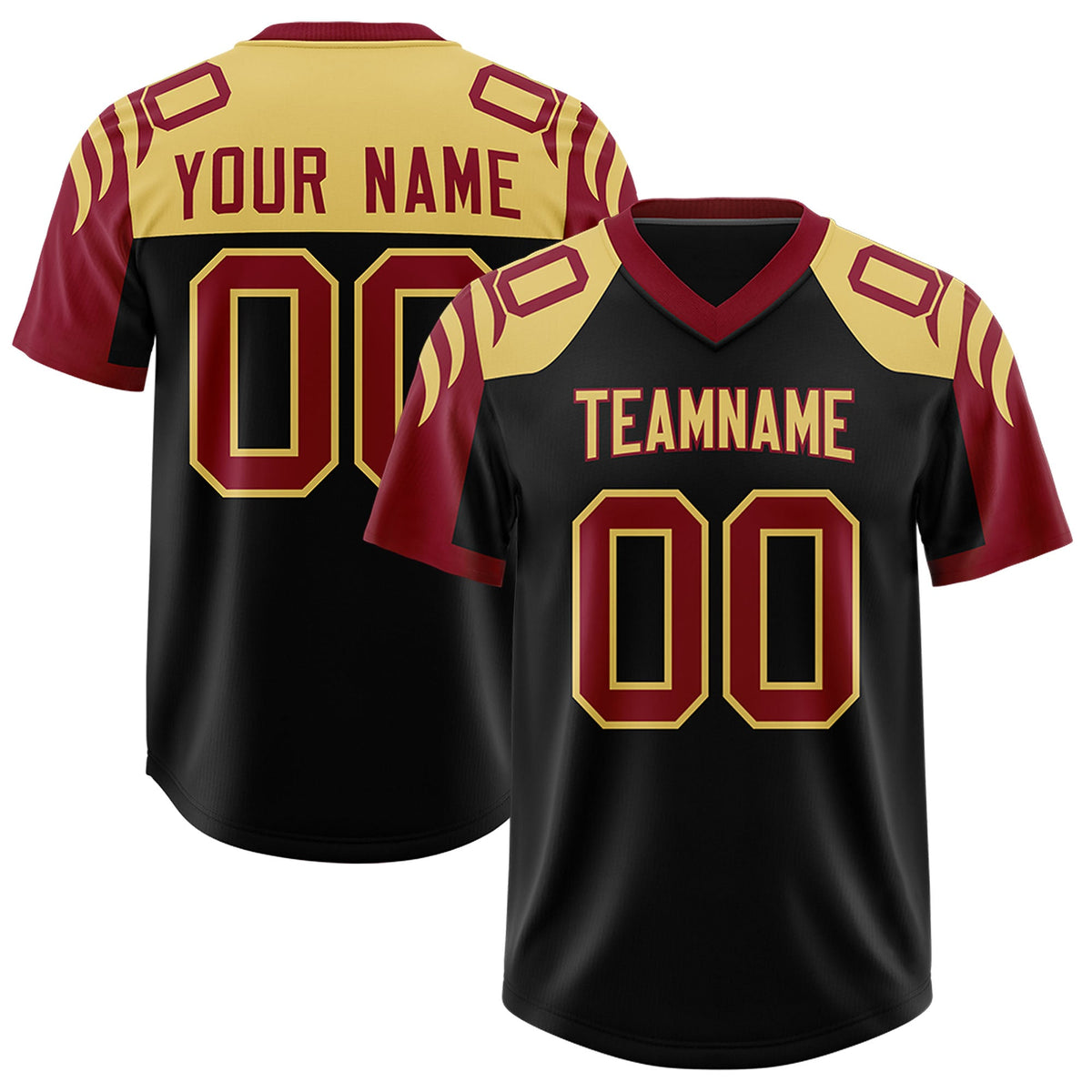 Custom Black Crimson Raglan Sleeves Personalized Pattern Authentic Football Jersey