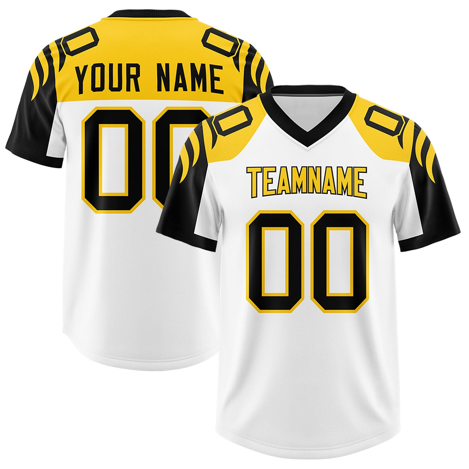 Custom White Black Raglan Sleeves Personalized Pattern Authentic Football Jersey