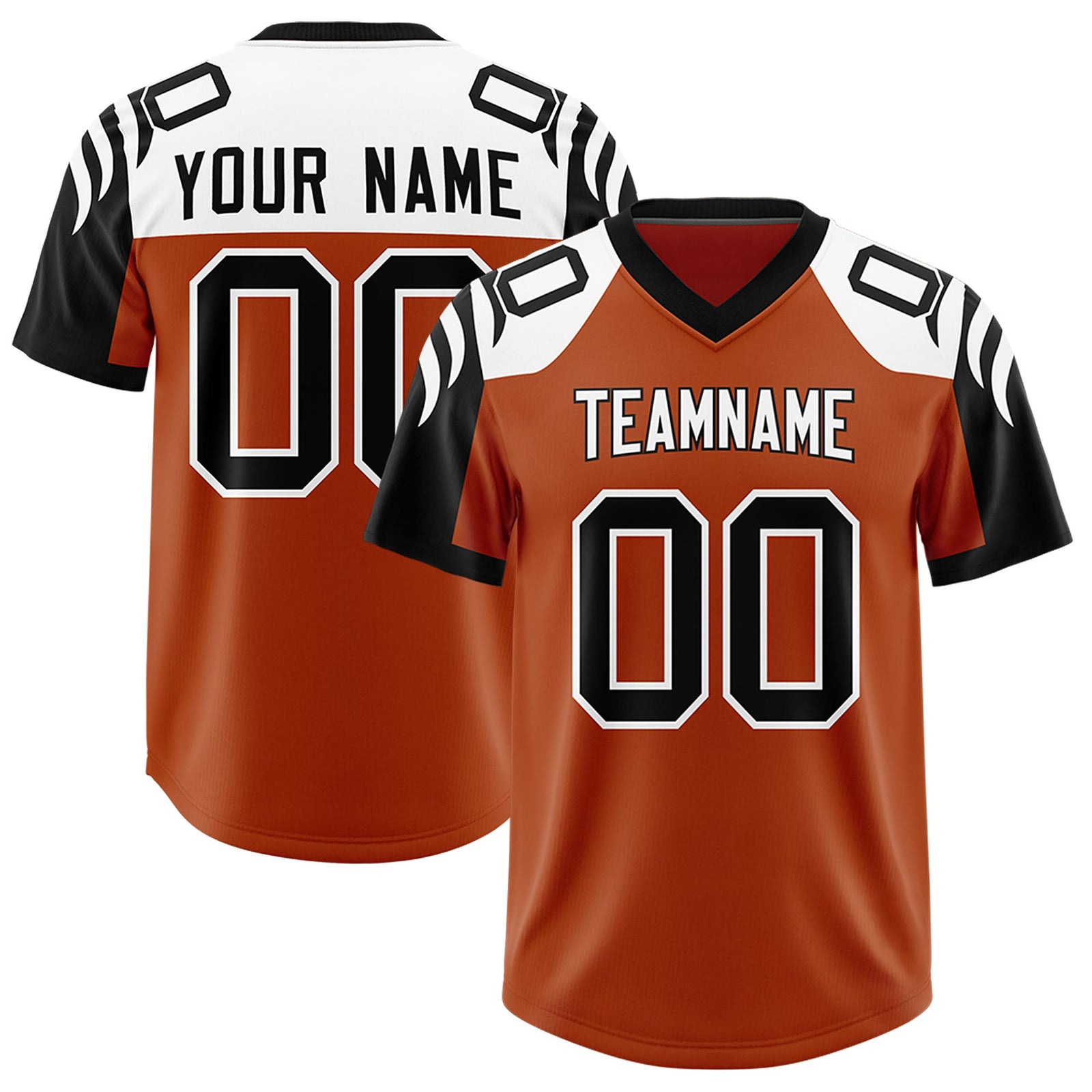 Custom Texas Orange Black Raglan Sleeves Personalized Pattern Authentic Football Jersey