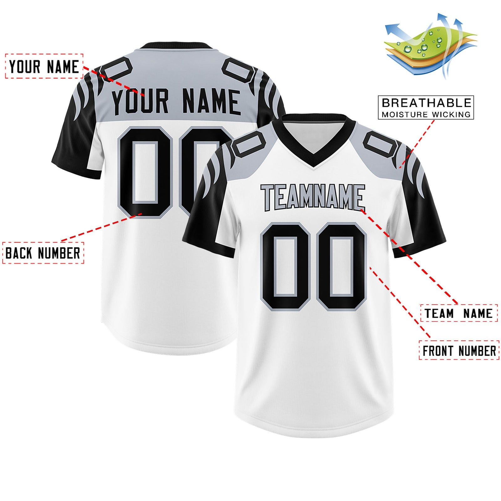 Custom White Black Raglan Sleeves Personalized Pattern Authentic Football Jersey